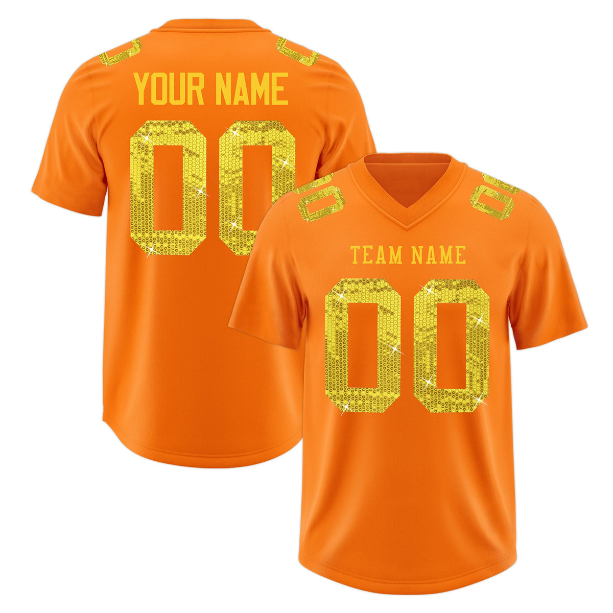 Custom Orange Gold sequin lettering Breathable Football Jersey| KXKSHOP