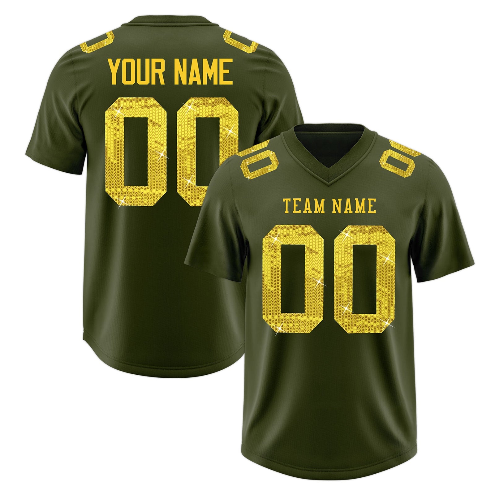Custom Olive Gold sequin lettering Breathable Football Jersey| KXKSHOP