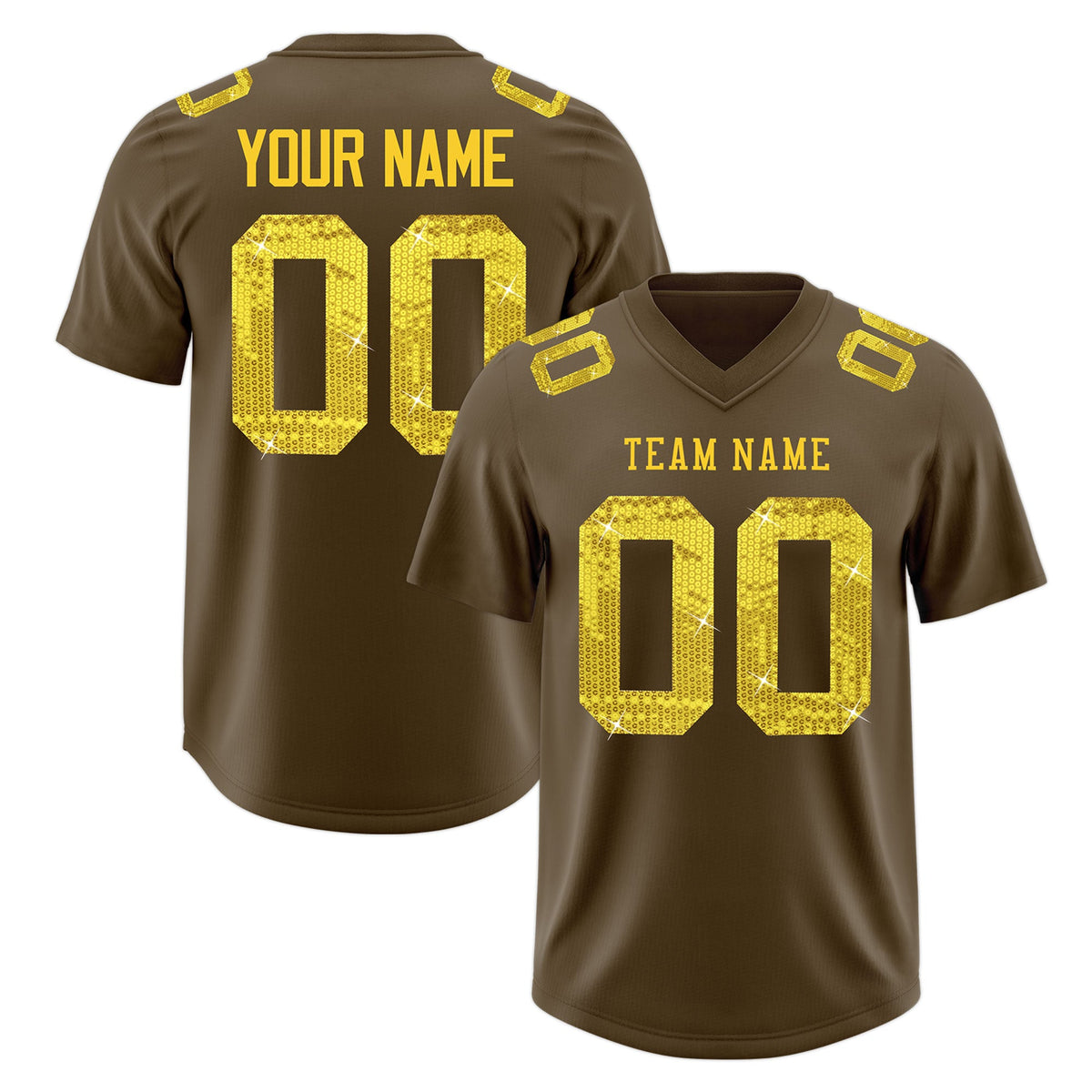 Custom Light Brown Gold sequin lettering Moisture-Wicking Football Jersey| KXKSHOP