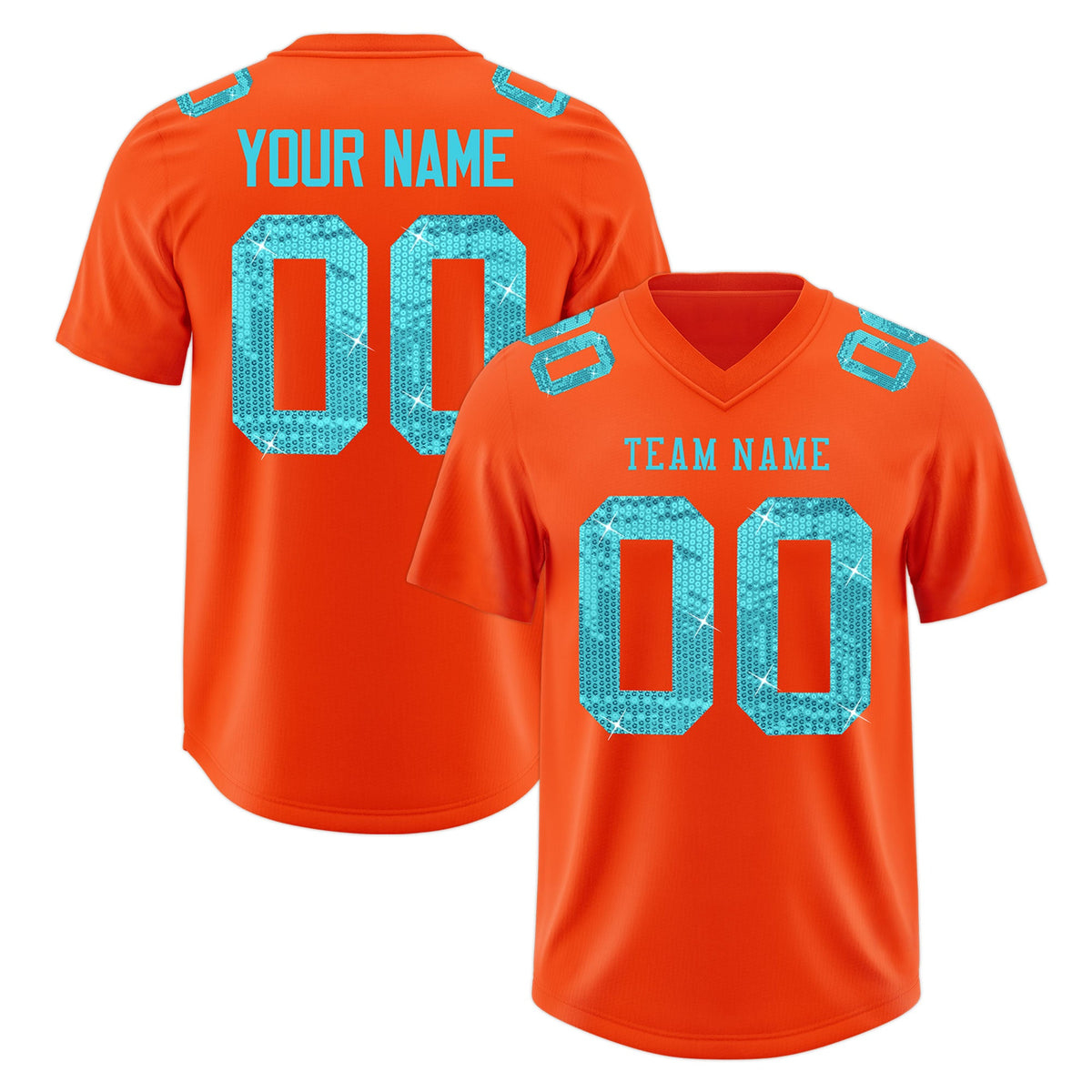 Custom Orange Sky Blue sequin lettering Breathable Football Jersey| KXKSHOP