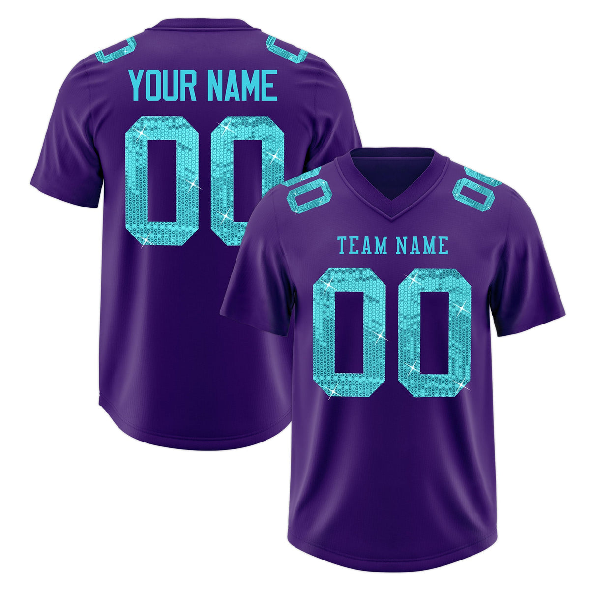 Custom Purple Sky Blue sequin lettering Breathable Football Jersey| KXKSHOP