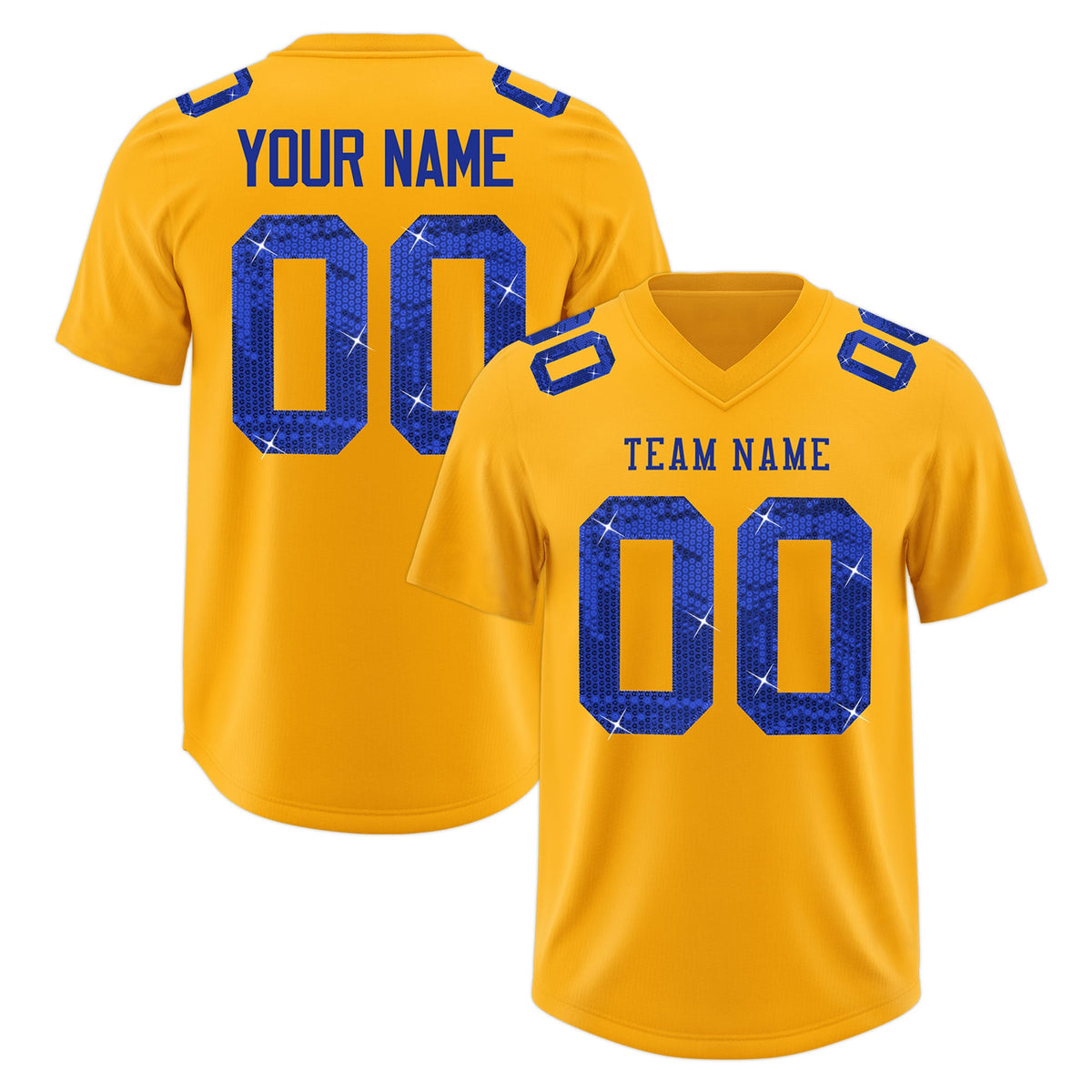 Custom Yellow Royal Blue sequin lettering Breathable Football Jersey| KXKSHOP