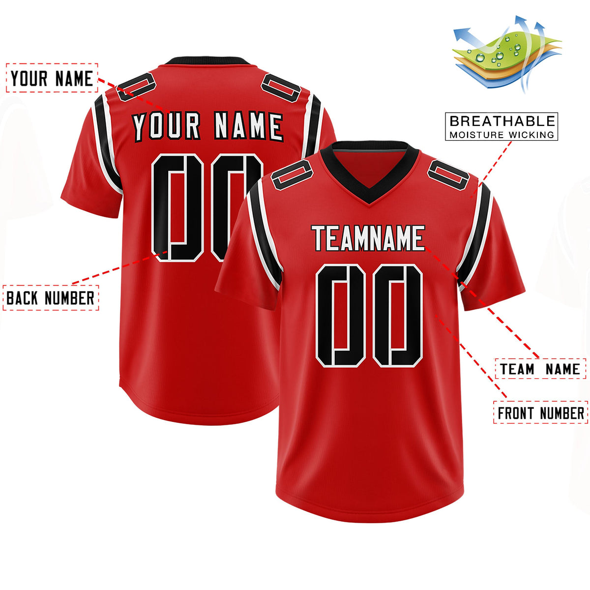Custom Red Personalized Shoulder Cut Two-Tone Authentic Football Jersey
