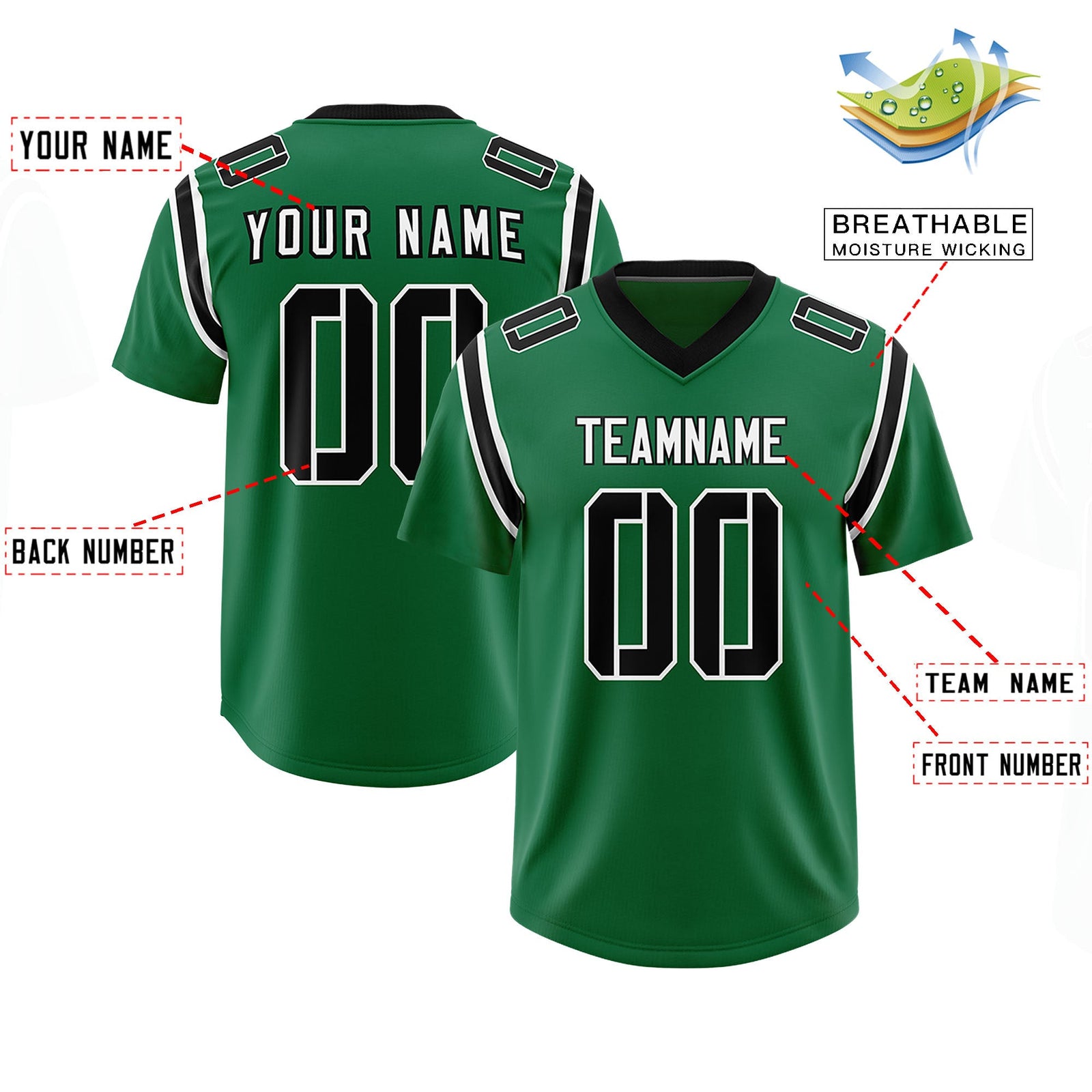 Custom Kelly Green Personalized Shoulder Cut Two-Tone Authentic Football Jersey