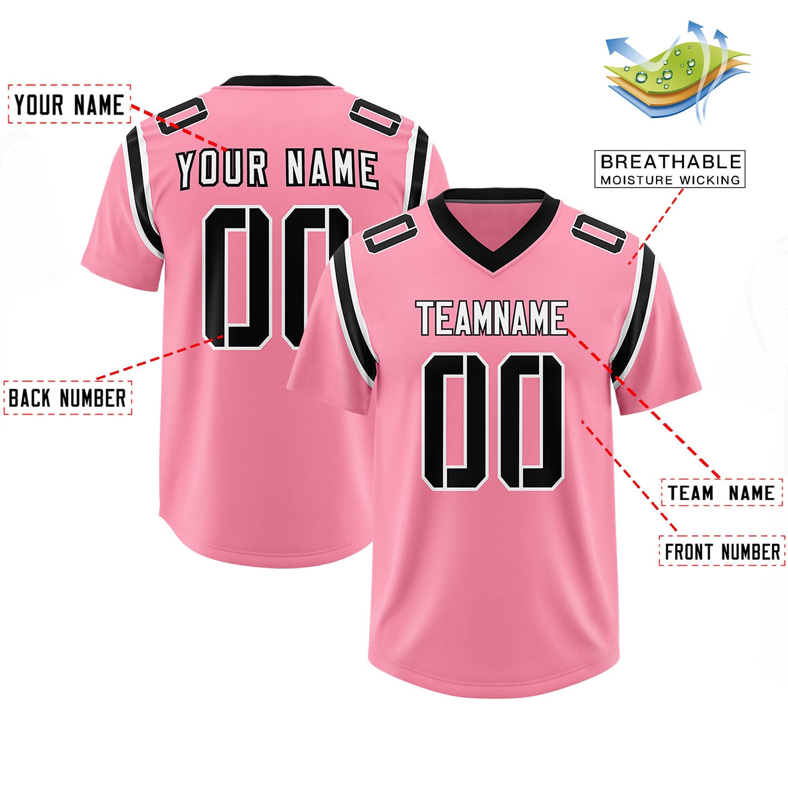 Custom Light Pink Personalized Shoulder Cut Two-Tone Authentic Football Jersey