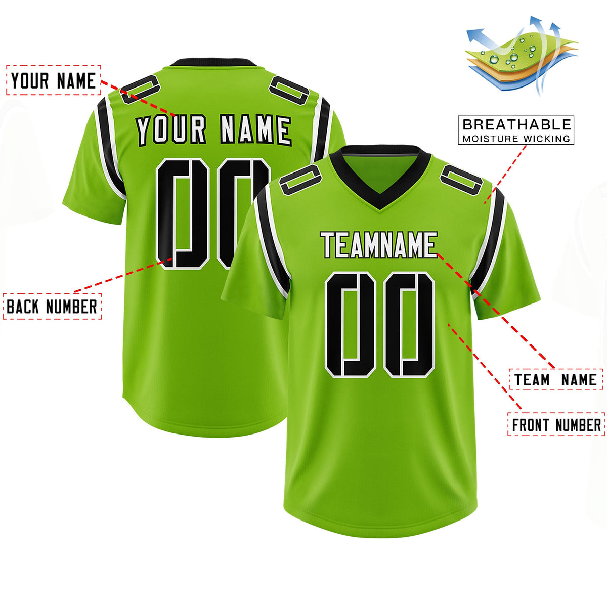 Custom Neon Green Personalized Shoulder Cut Two-Tone Authentic Football Jersey