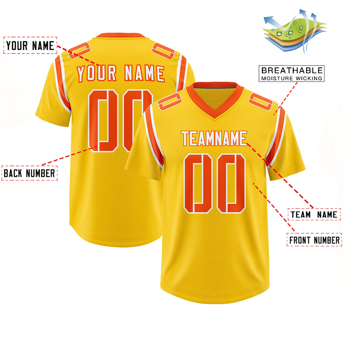 Custom Gold Personalized Shoulder Cut Two-Tone Authentic Football Jersey