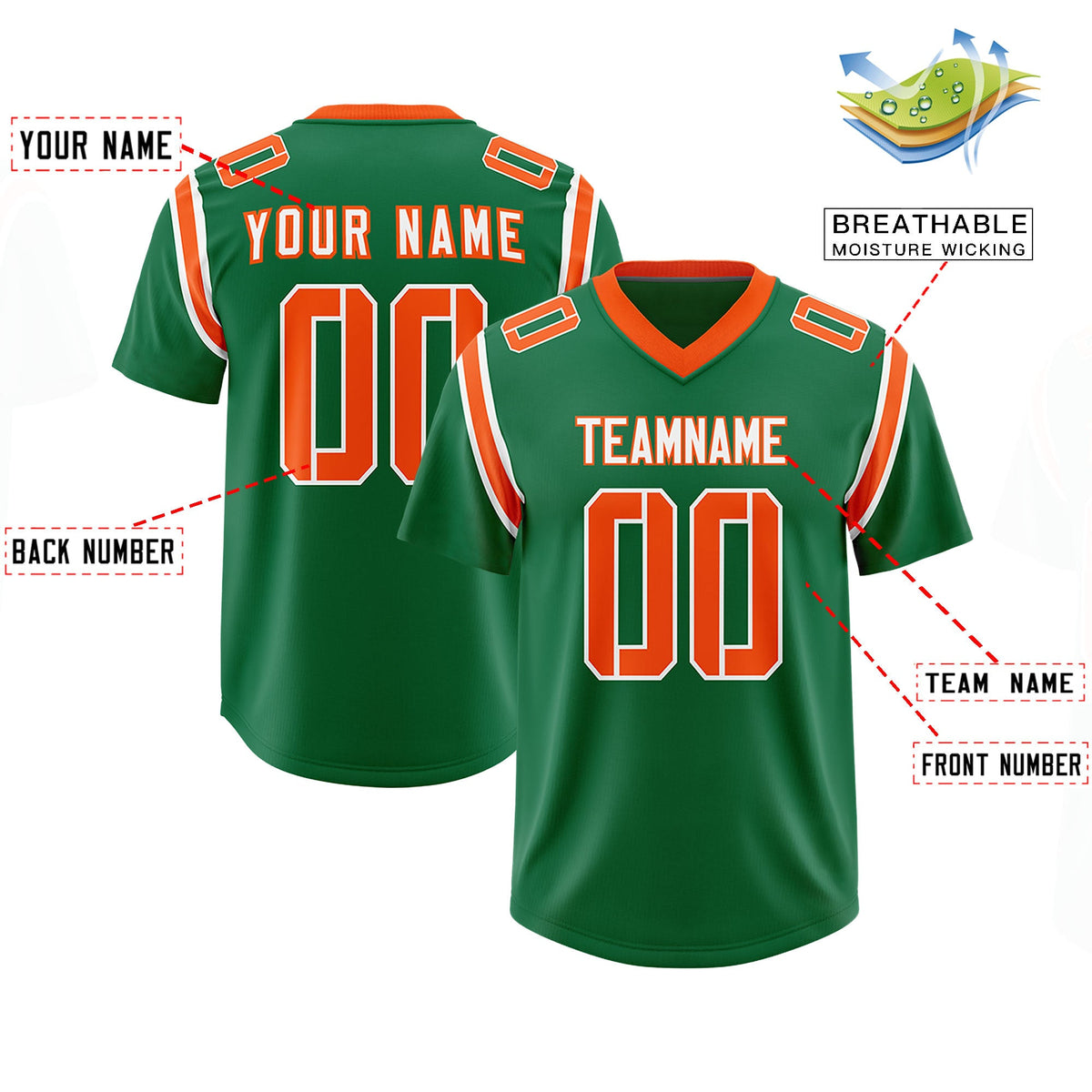 Custom Kelly Green Personalized Shoulder Cut Two-Tone Authentic Football Jersey