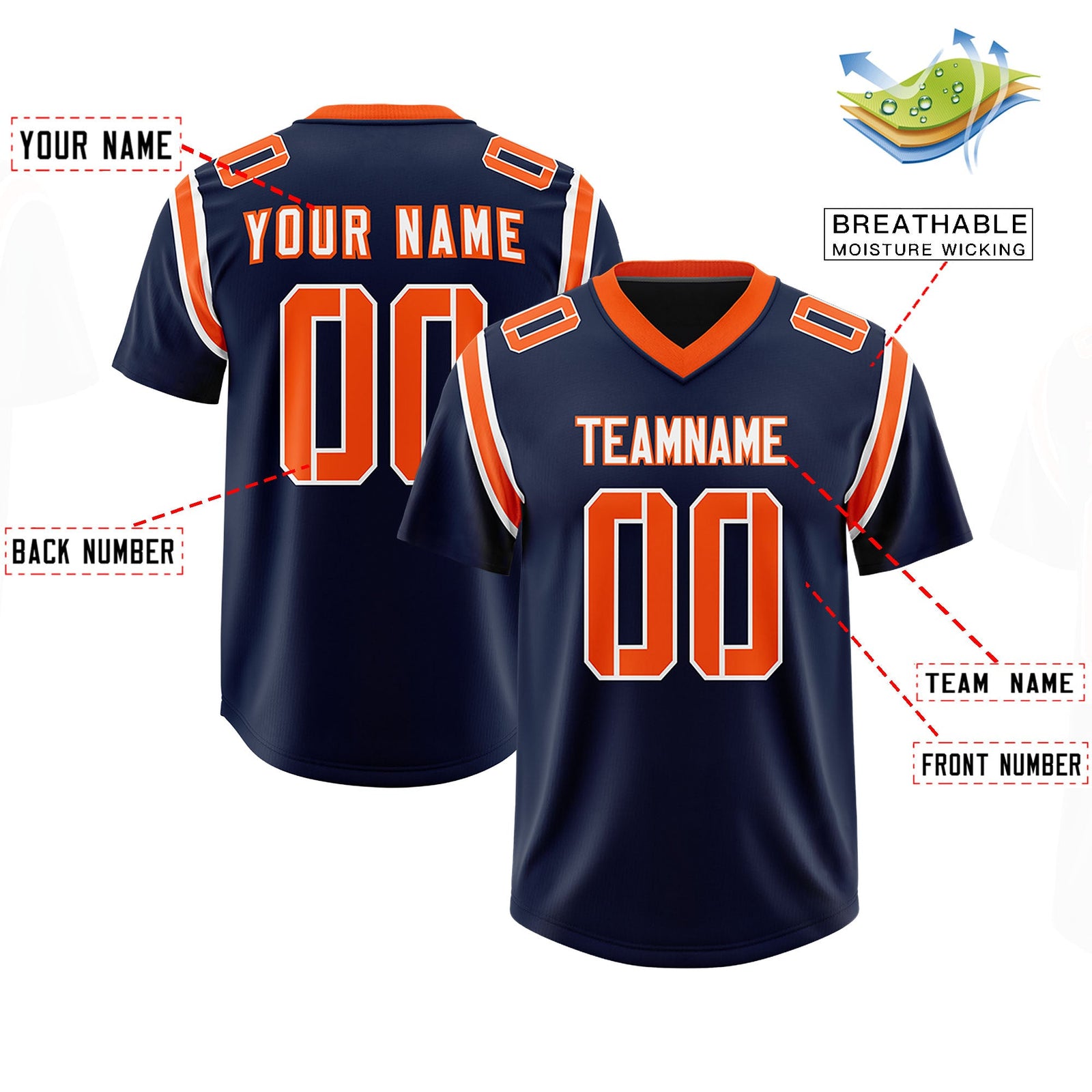 Custom Navy Personalized Shoulder Cut Two-Tone Authentic Football Jersey
