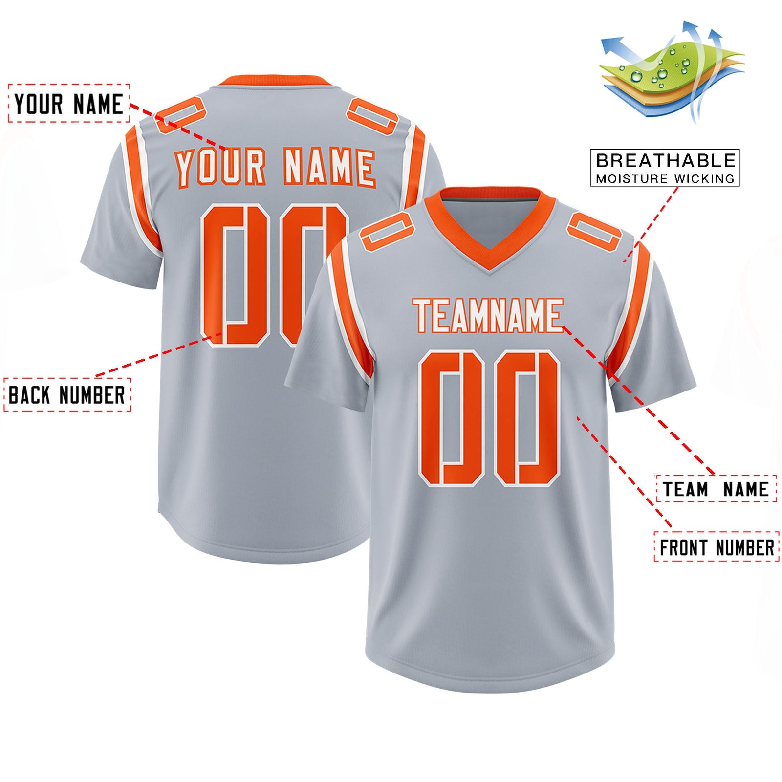 Custom Silver Personalized Shoulder Cut Two-Tone Authentic Football Jersey