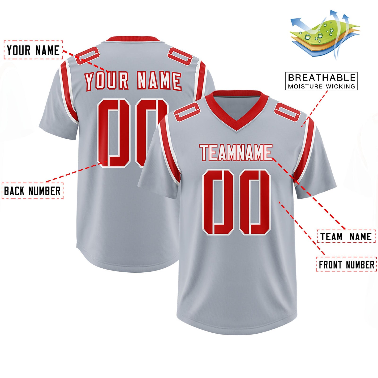 Custom Silver Personalized Shoulder Cut Two-Tone Authentic Football Jersey