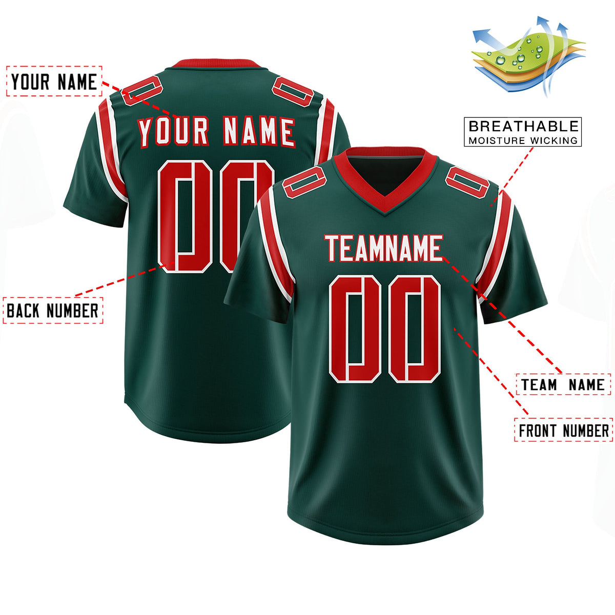 Custom Midnight Green Personalized Shoulder Cut Two-Tone Authentic Football Jersey