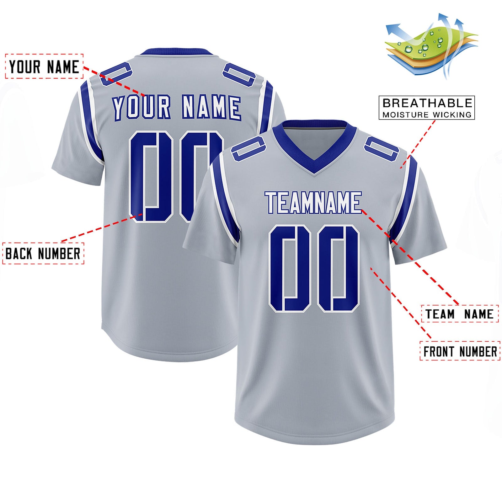 Custom Silver Personalized Shoulder Cut Two-Tone Authentic Football Jersey