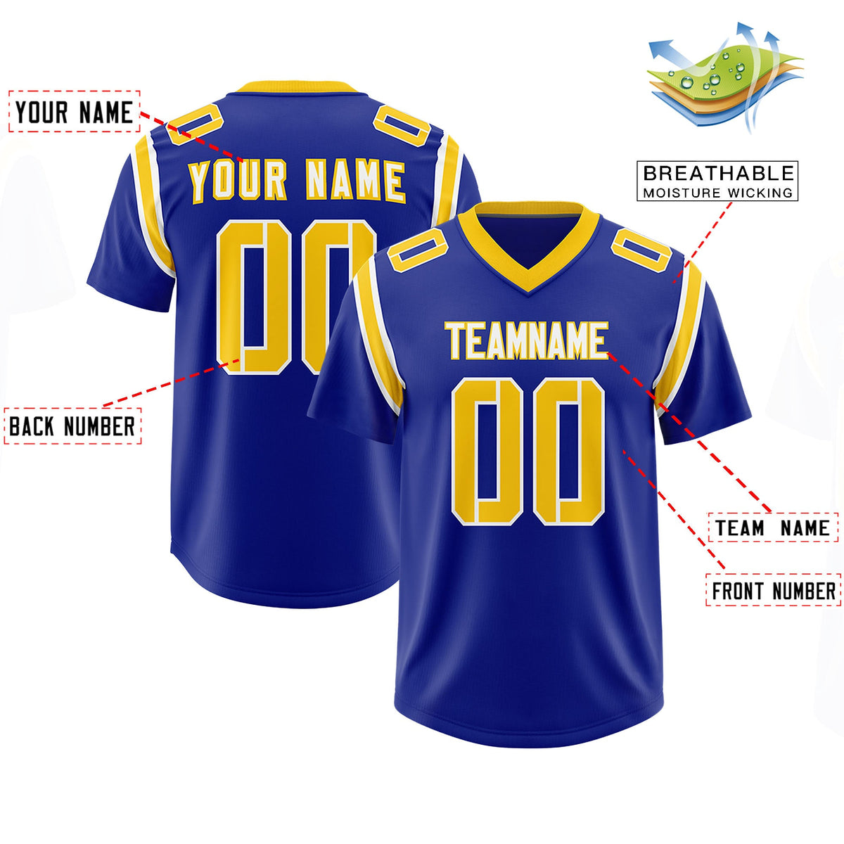 Custom Royal Personalized Shoulder Cut Two-Tone Authentic Football Jersey