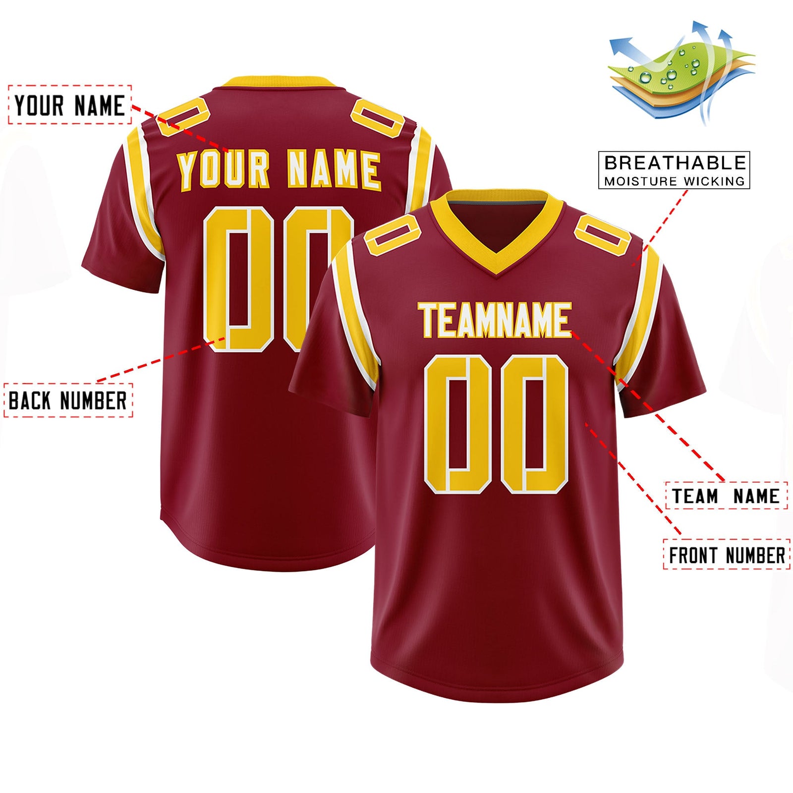 Custom Crimson Personalized Shoulder Cut Two-Tone Authentic Football Jersey
