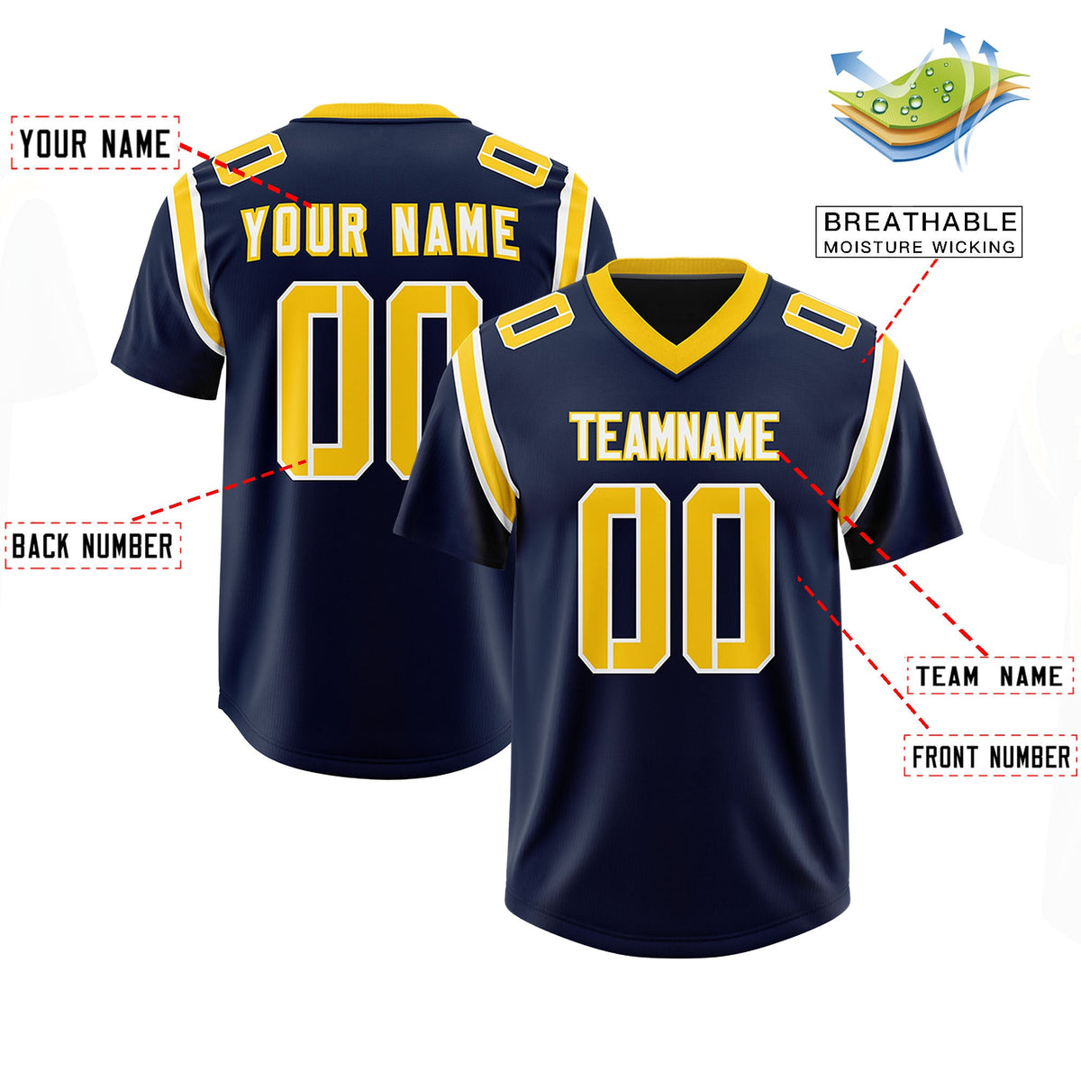 Custom Navy Personalized Shoulder Cut Two-Tone Authentic Football Jersey