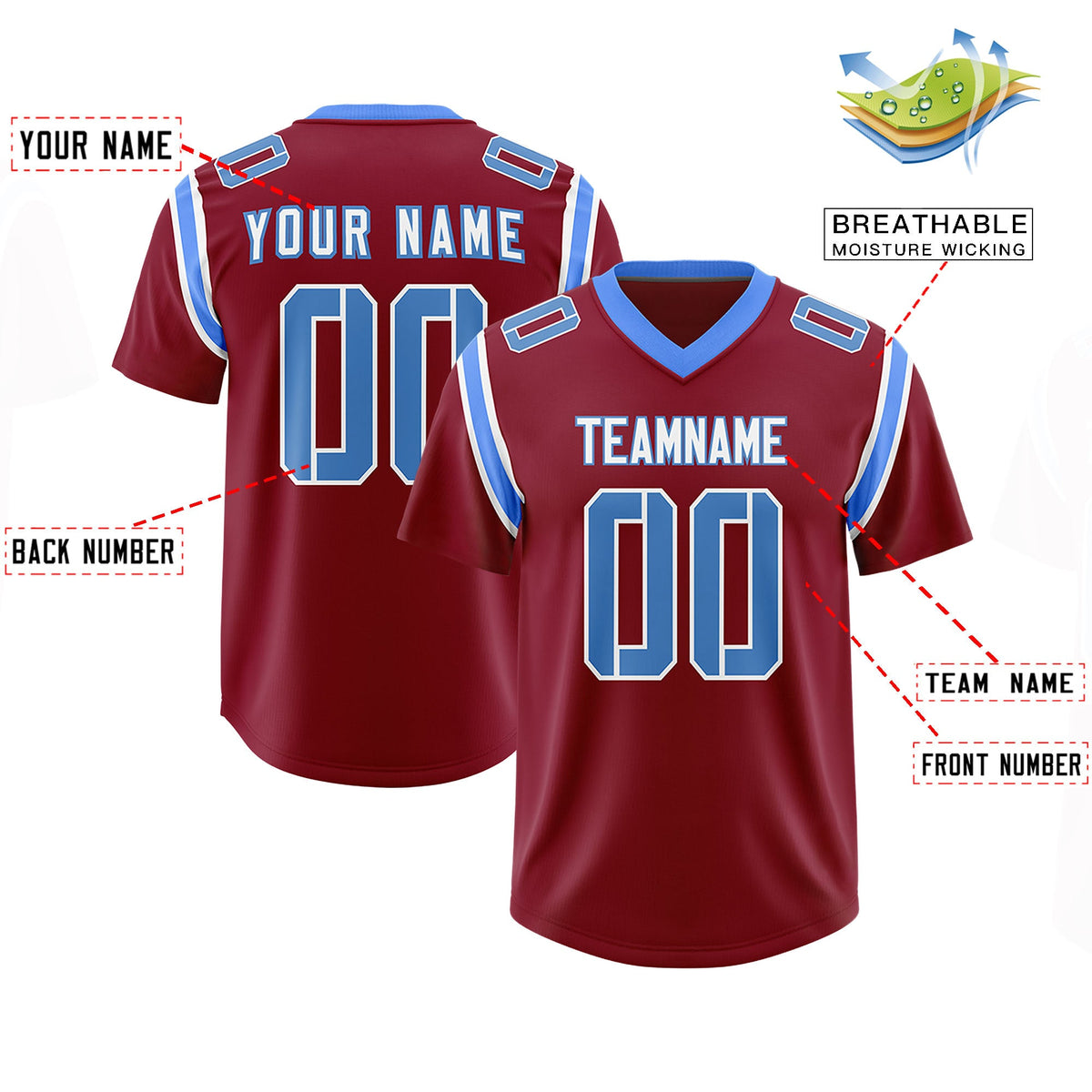 Custom Crimson Personalized Shoulder Cut Two-Tone Authentic Football Jersey