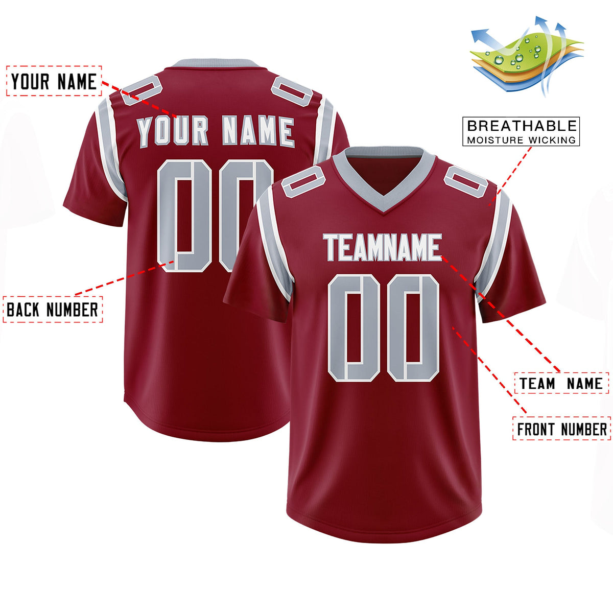 Custom Crimson Personalized Shoulder Cut Two-Tone Authentic Football Jersey
