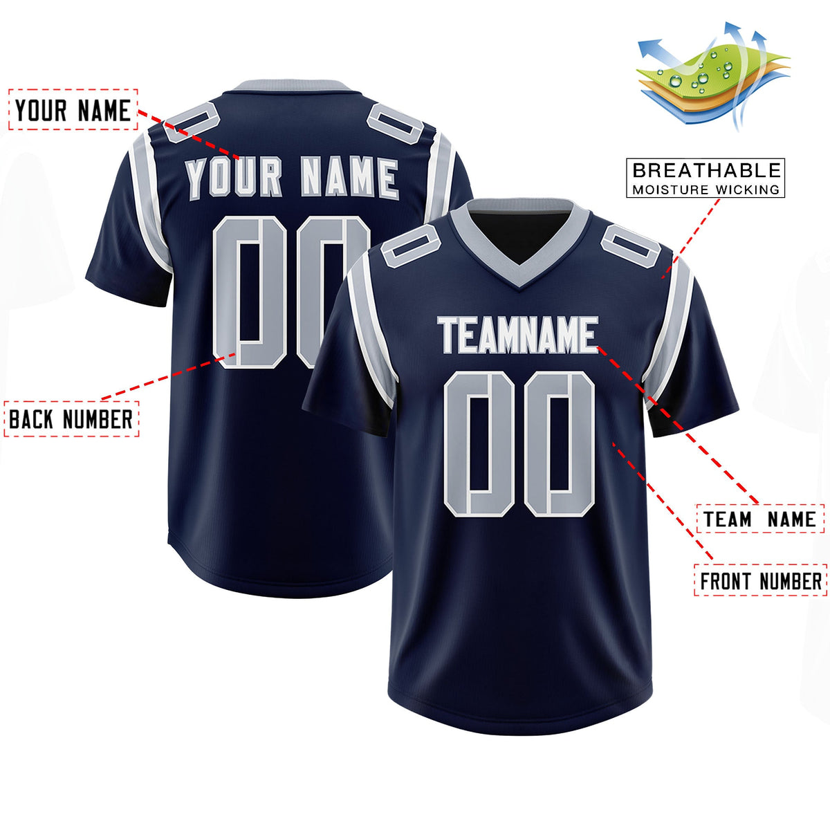 Custom Navy Personalized Shoulder Cut Two-Tone Authentic Football Jersey