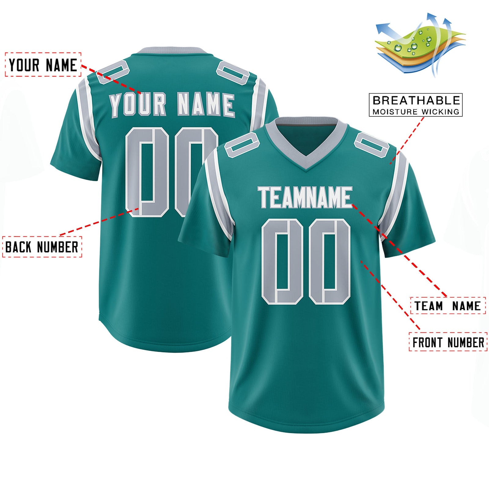 Custom Aqua Personalized Shoulder Cut Two-Tone Authentic Football Jersey