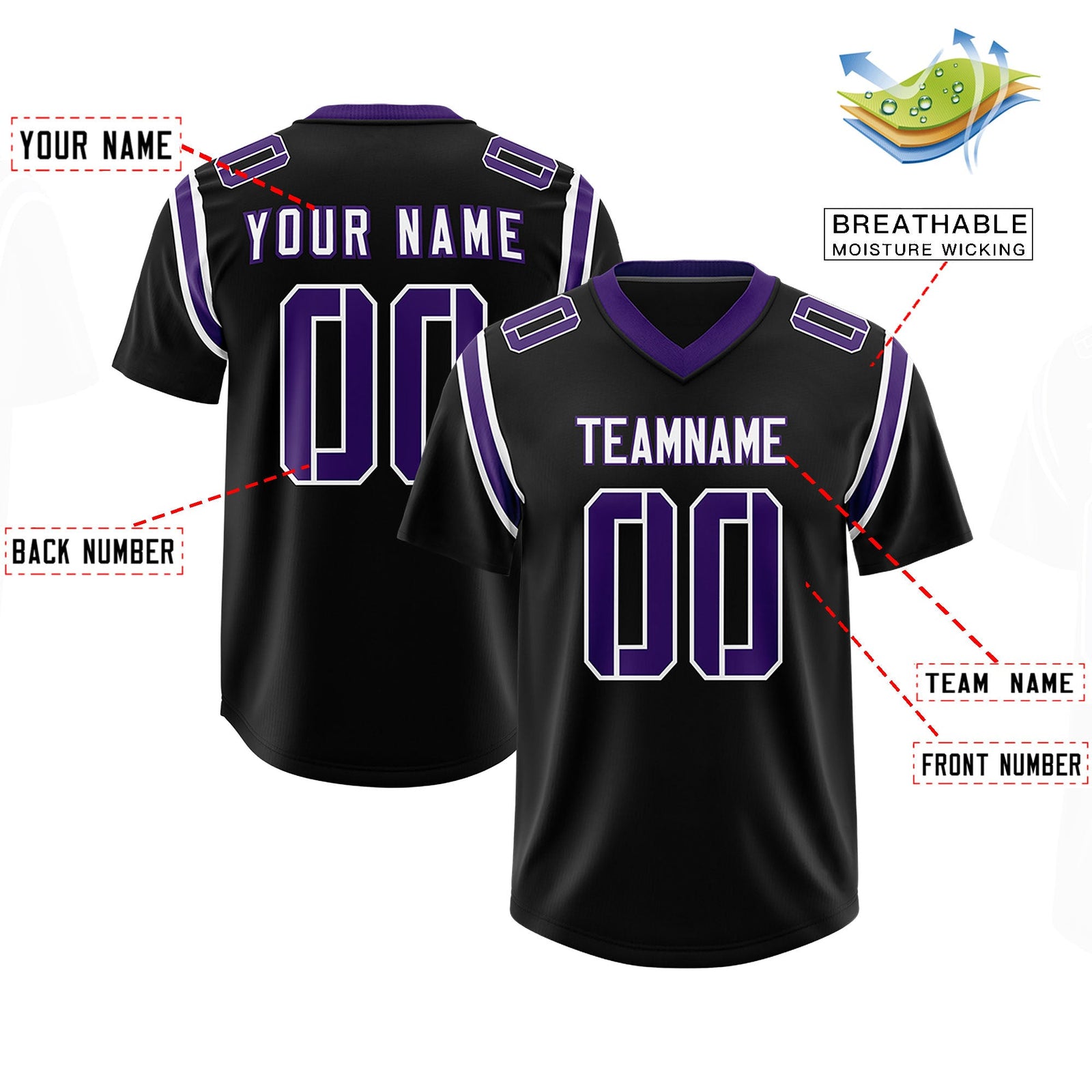 Custom Black Personalized Shoulder Cut Two-Tone Authentic Football Jersey