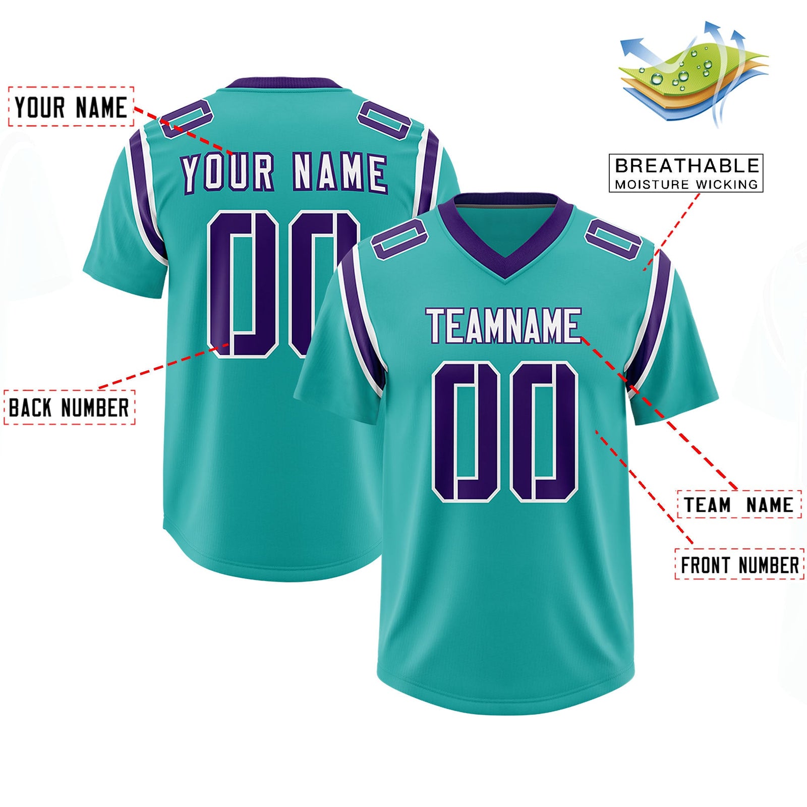 Custom Aqua Personalized Shoulder Cut Two-Tone Authentic Football Jersey