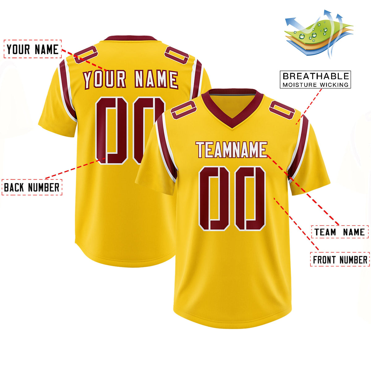Custom Gold Personalized Shoulder Cut Two-Tone Authentic Football Jersey