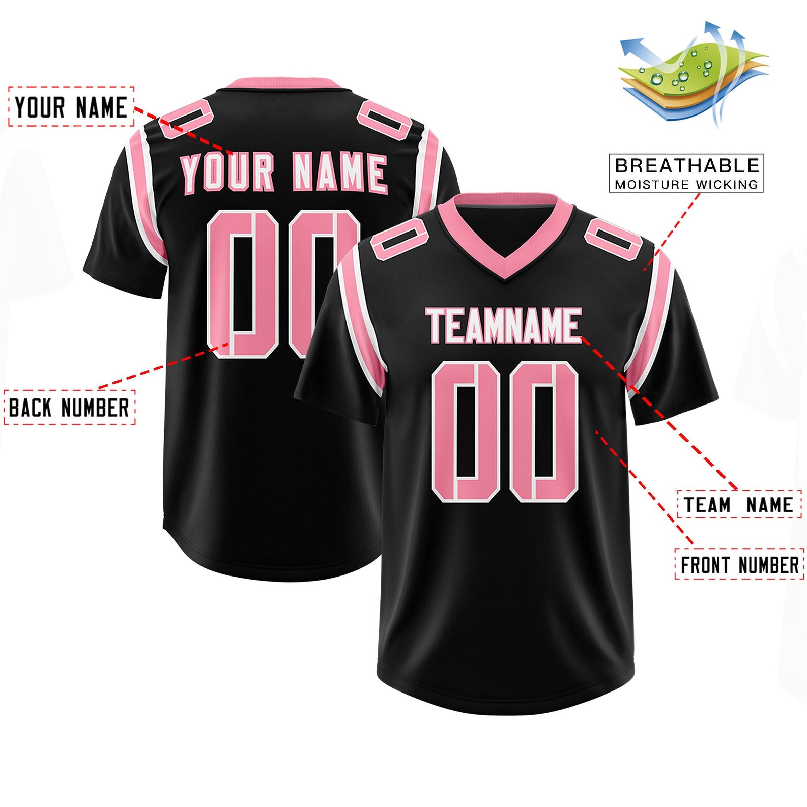 Custom Black Personalized Shoulder Cut Two-Tone Authentic Football Jersey