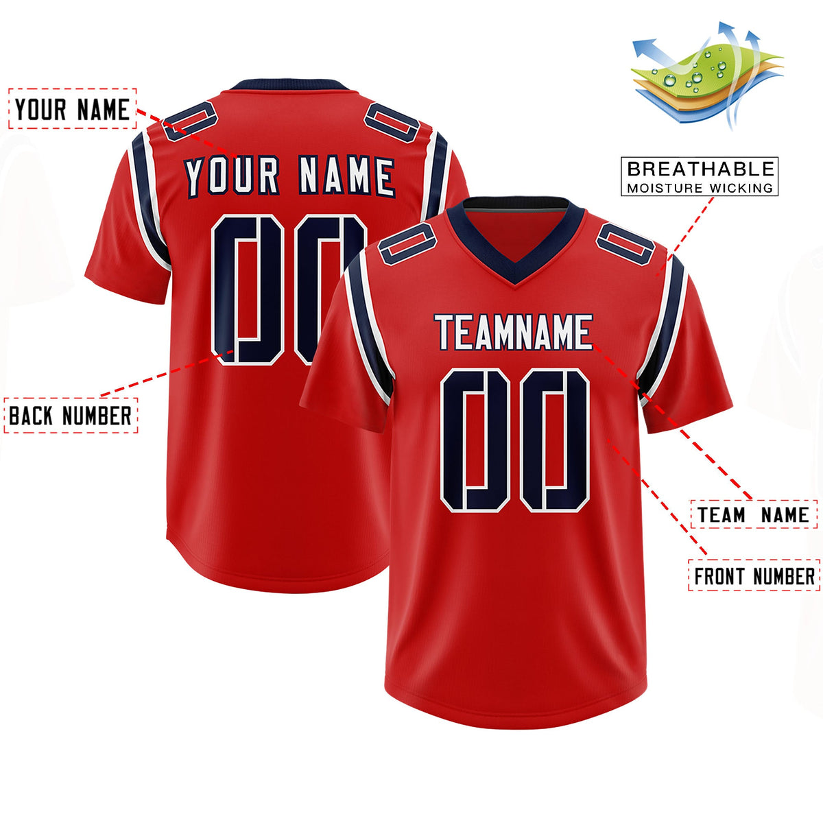 Custom Red Personalized Shoulder Cut Two-Tone Authentic Football Jersey