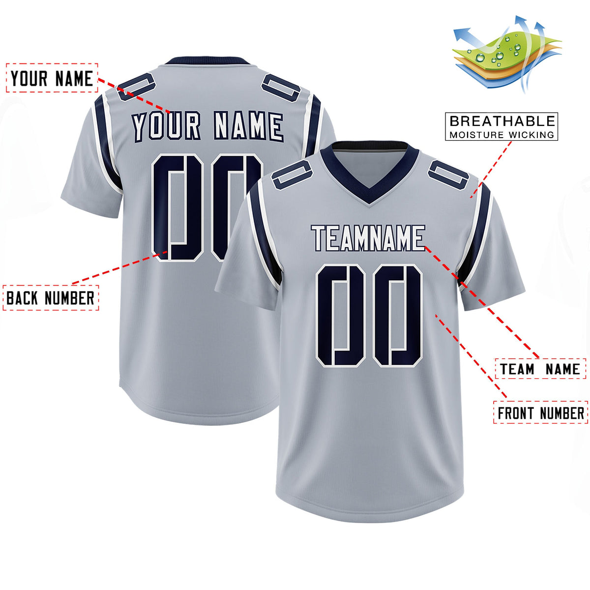 Custom Silver Personalized Shoulder Cut Two-Tone Authentic Football Jersey