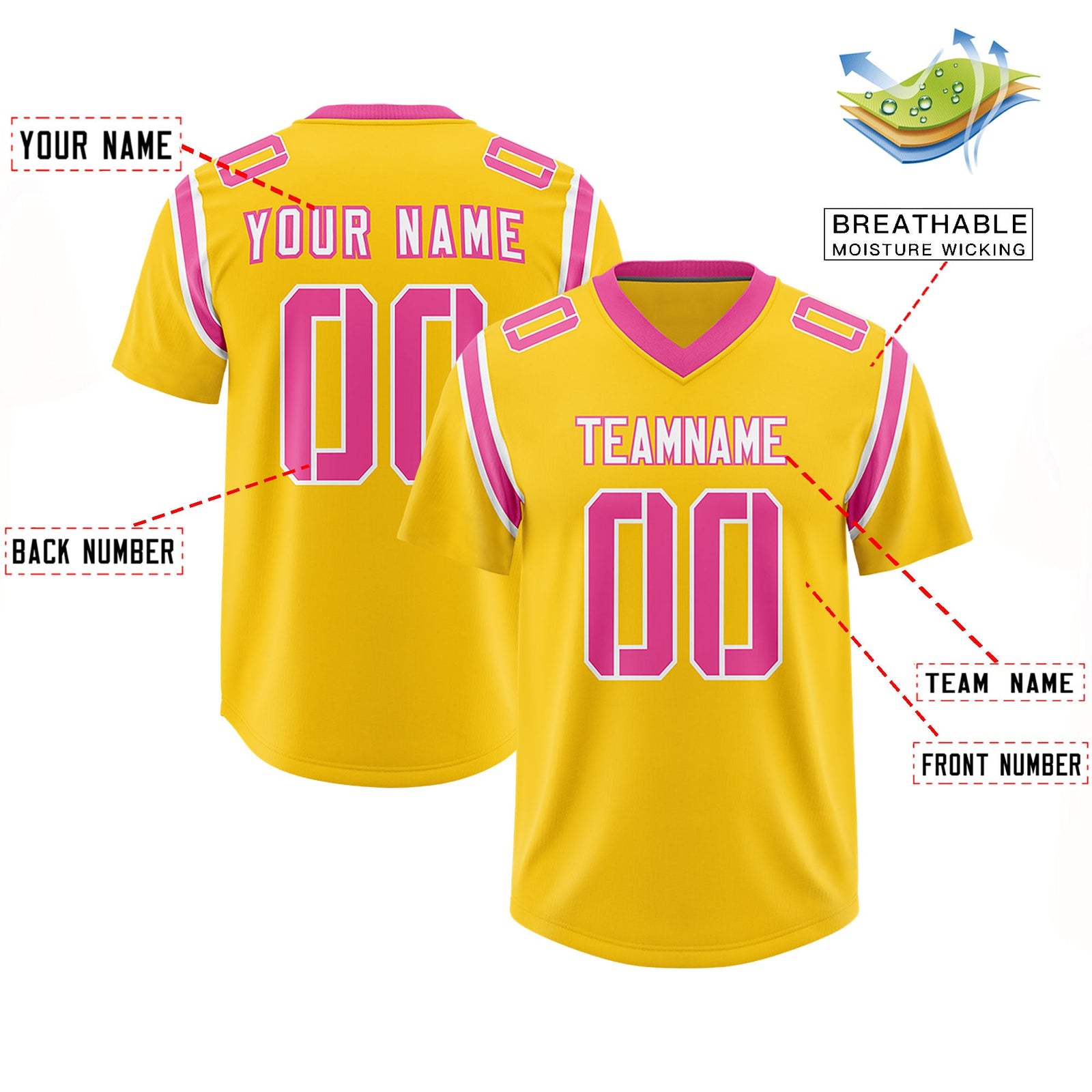 Custom Gold Personalized Shoulder Cut Two-Tone Authentic Football Jersey