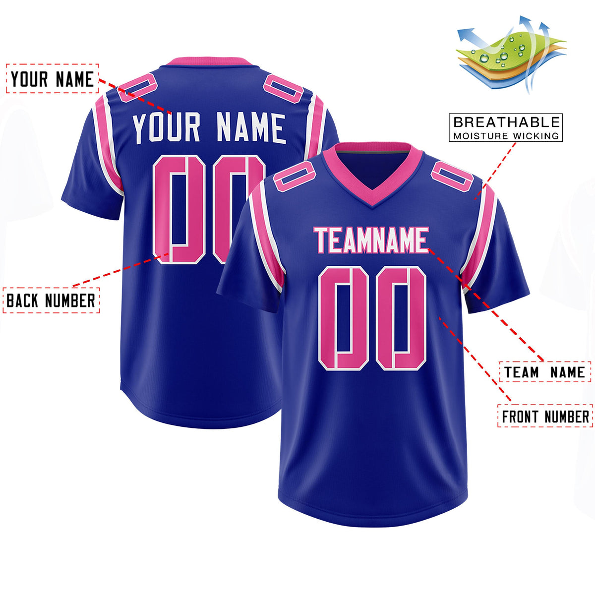 Custom Royal Personalized Shoulder Cut Two-Tone Authentic Football Jersey