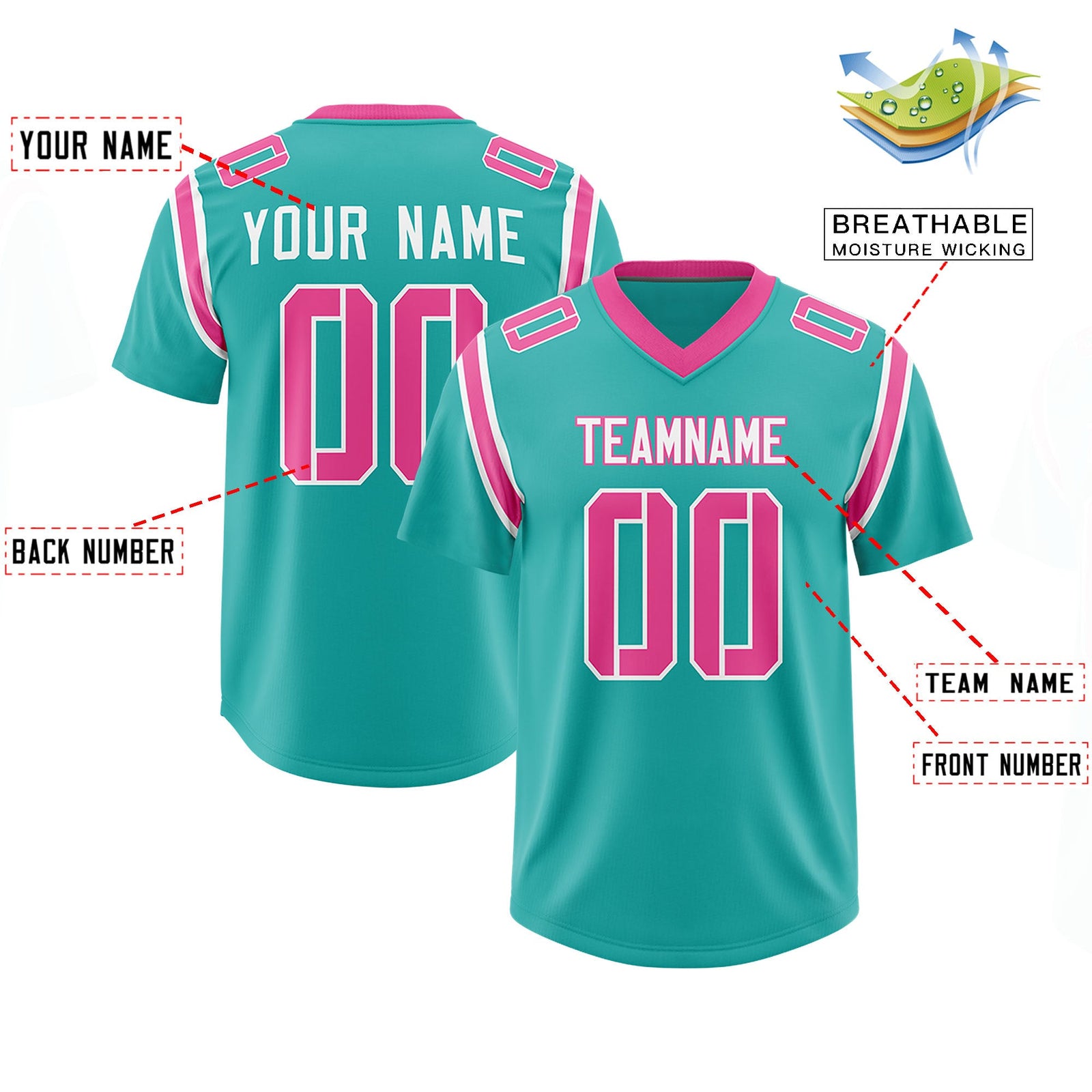 Custom Aqua Personalized Shoulder Cut Two-Tone Authentic Football Jersey