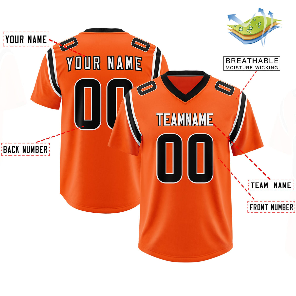 Custom Orange Personalized Shoulder Cut Two-Tone Authentic Football Jersey