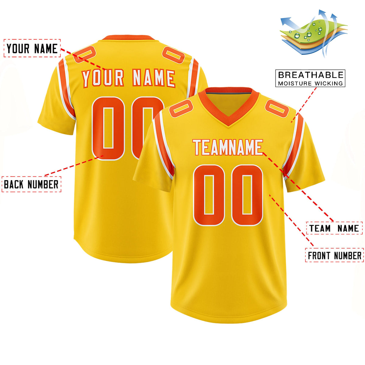 Custom Gold Personalized Shoulder Cut Two-Tone Authentic Football Jersey