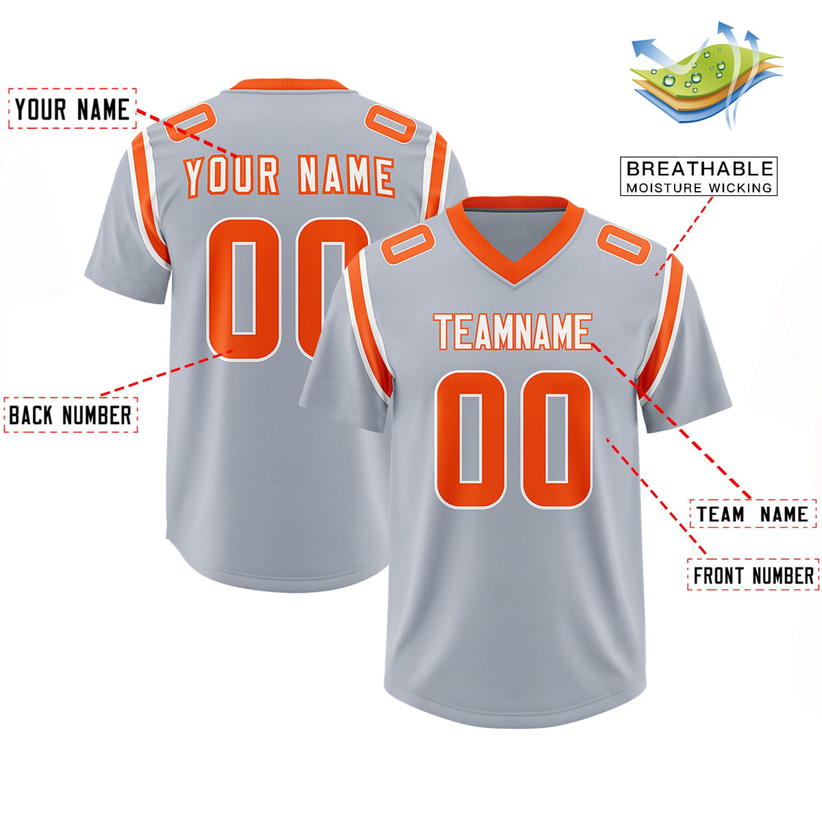 Custom Silver Personalized Shoulder Cut Two-Tone Authentic Football Jersey