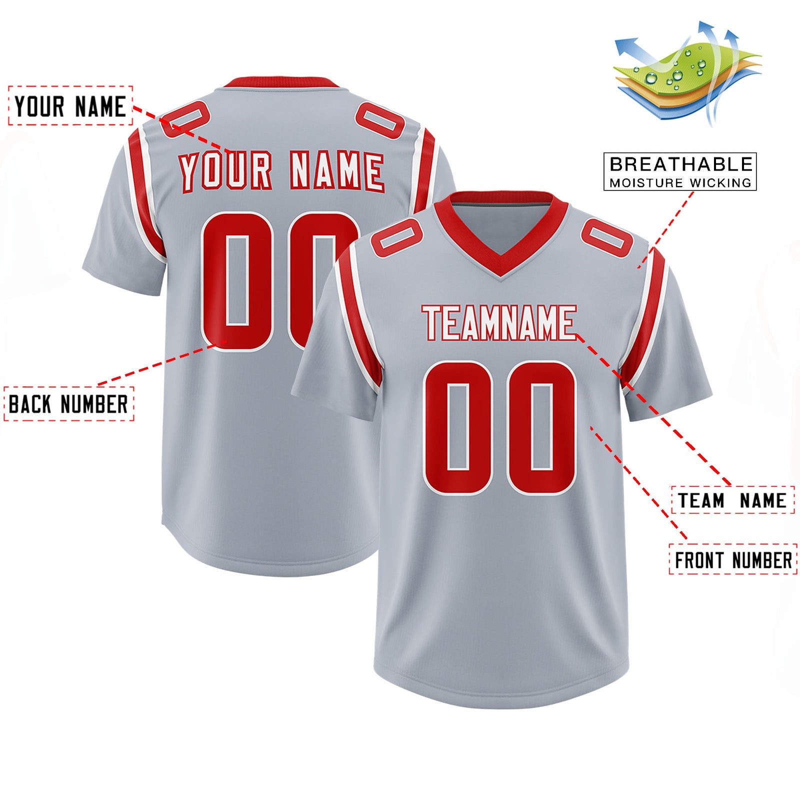 Custom Silver Personalized Shoulder Cut Two-Tone Authentic Football Jersey