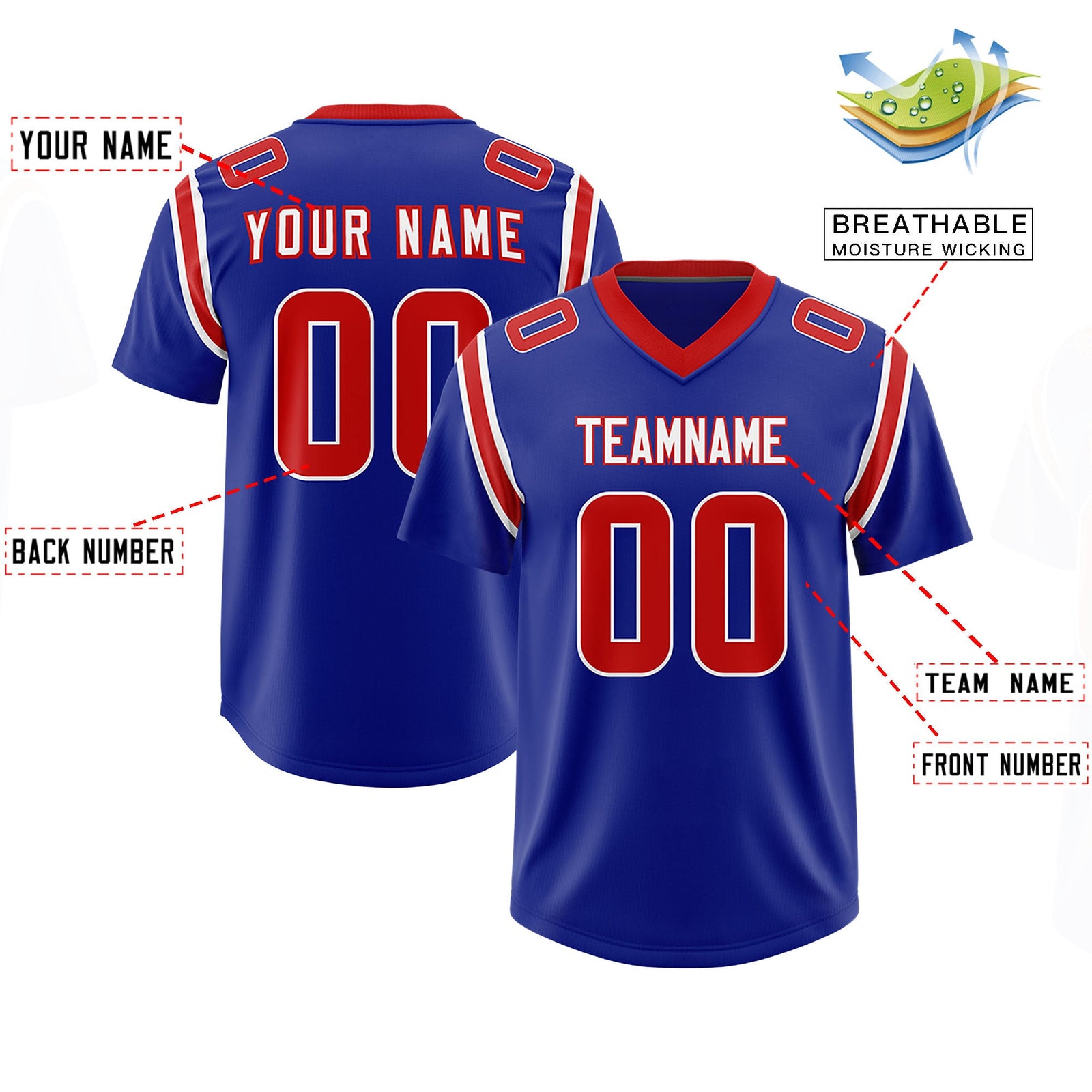 Custom Royal Personalized Shoulder Cut Two-Tone Authentic Football Jersey