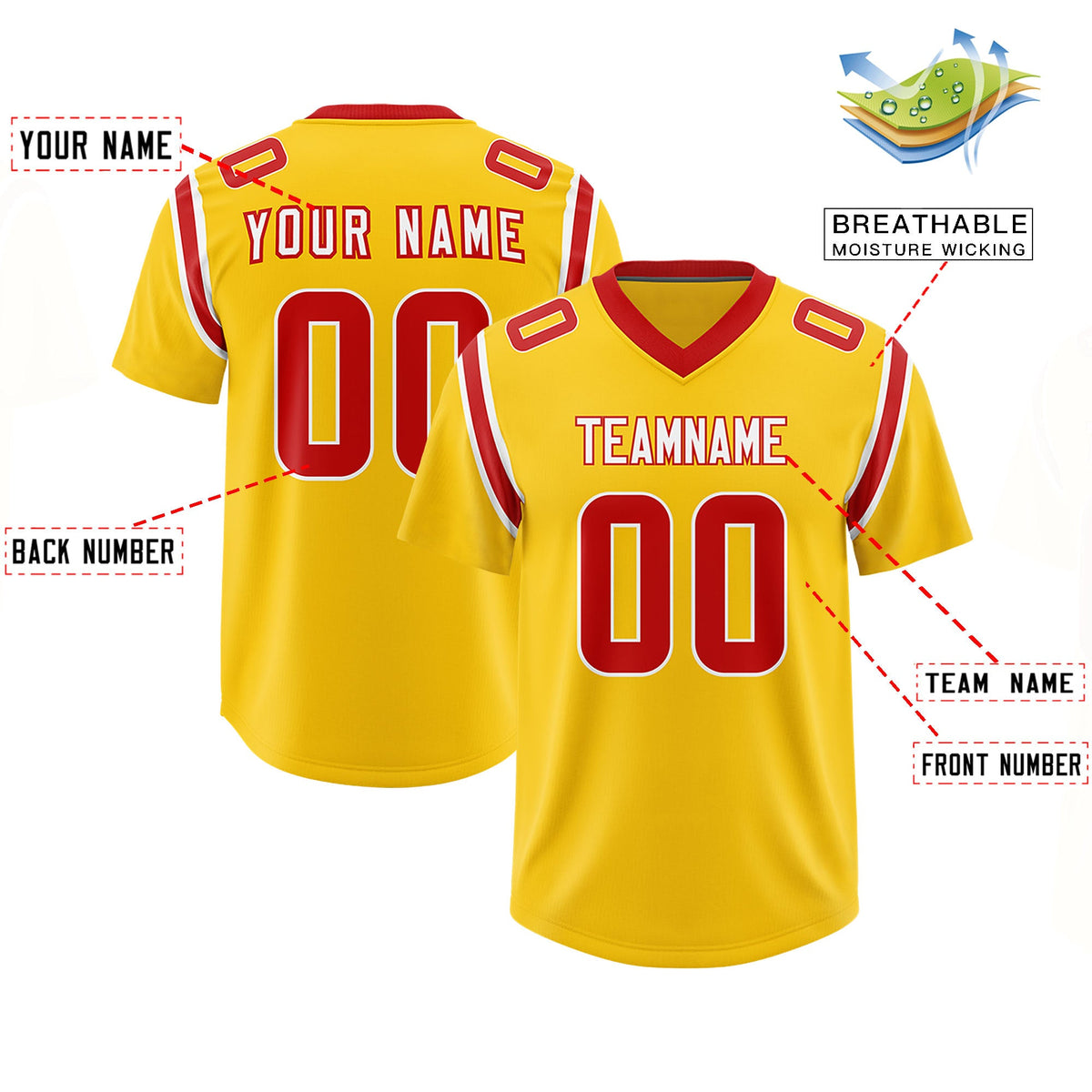 Custom Gold Personalized Shoulder Cut Two-Tone Authentic Football Jersey