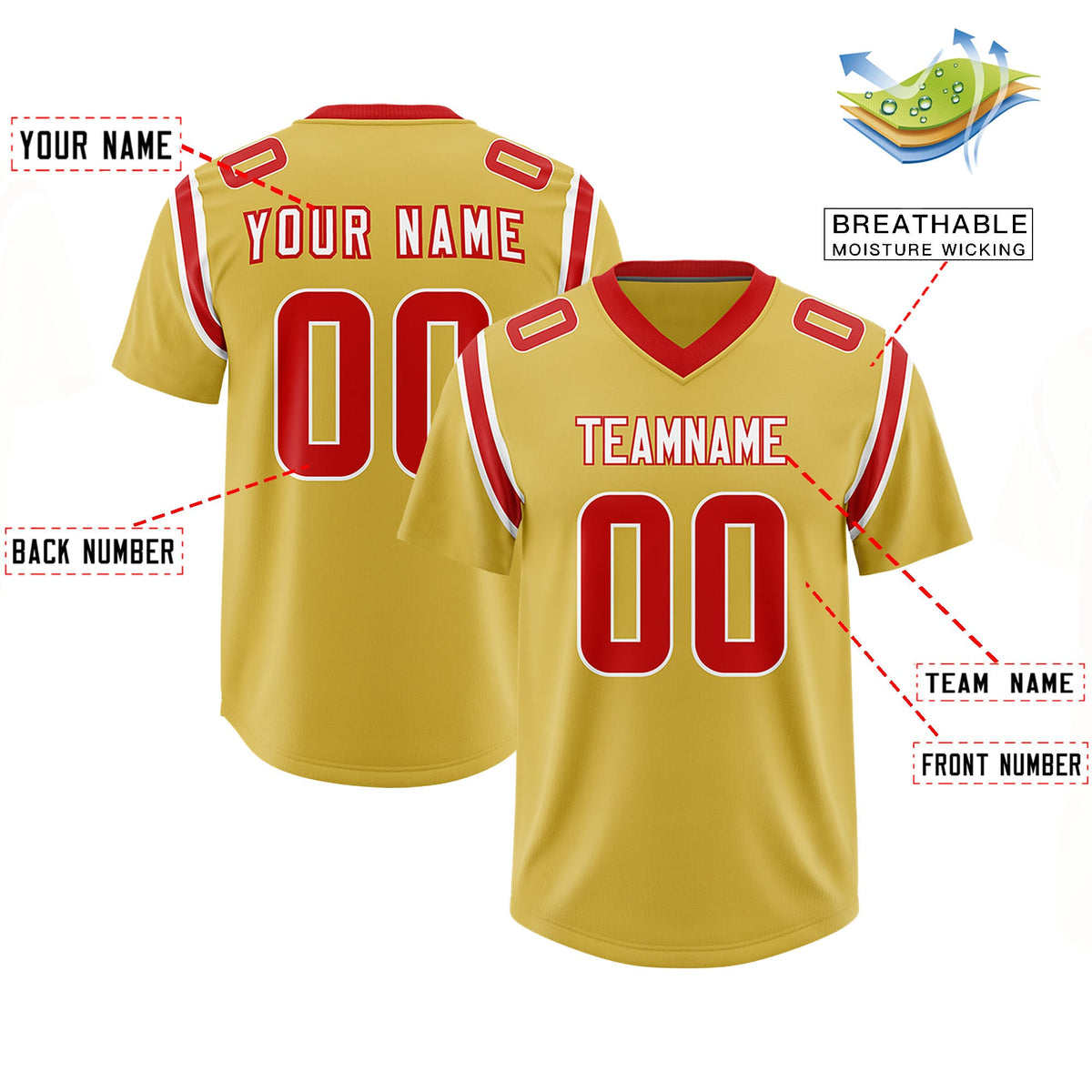 Custom Old Gold Personalized Shoulder Cut Two-Tone Authentic Football Jersey