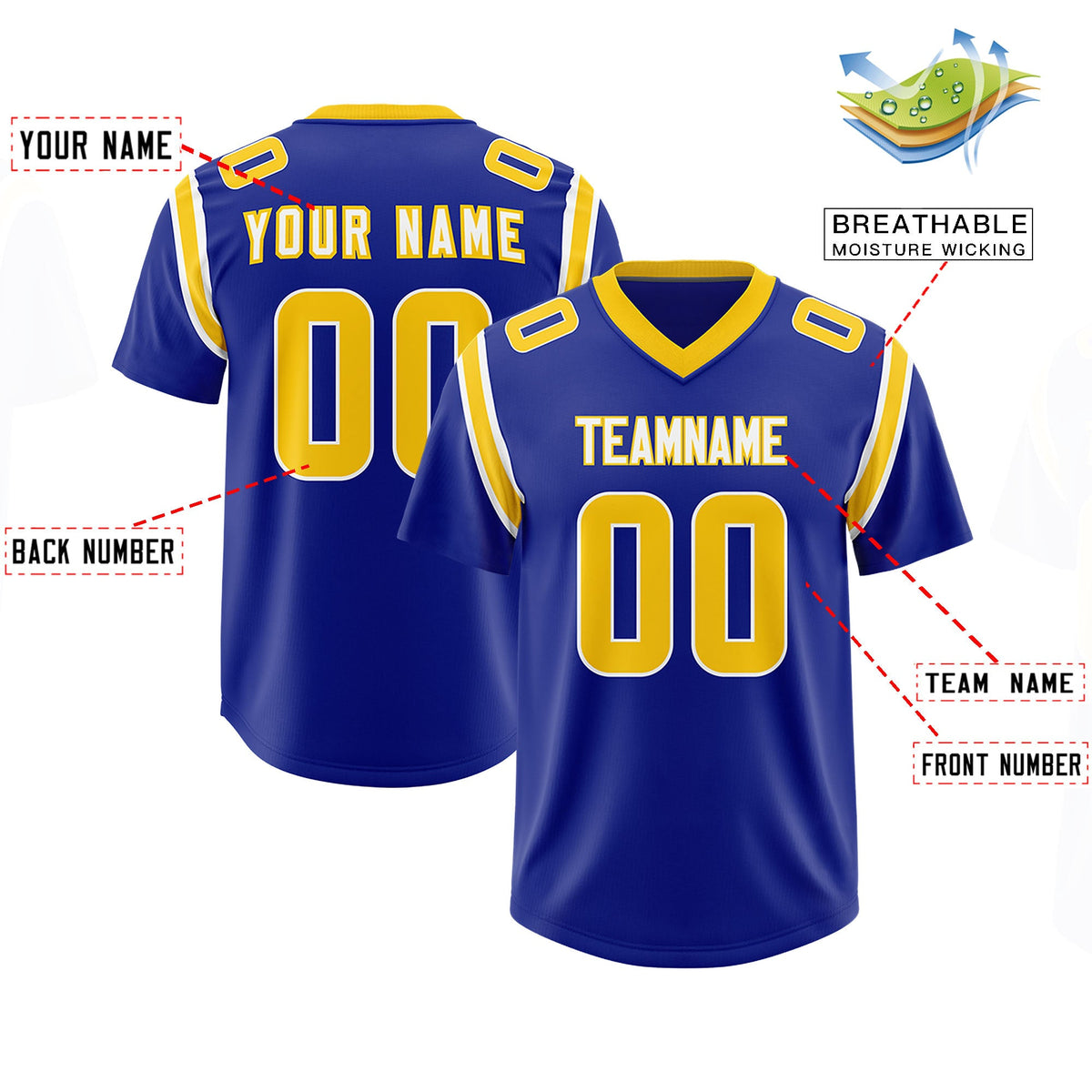Custom Royal Personalized Shoulder Cut Two-Tone Authentic Football Jersey