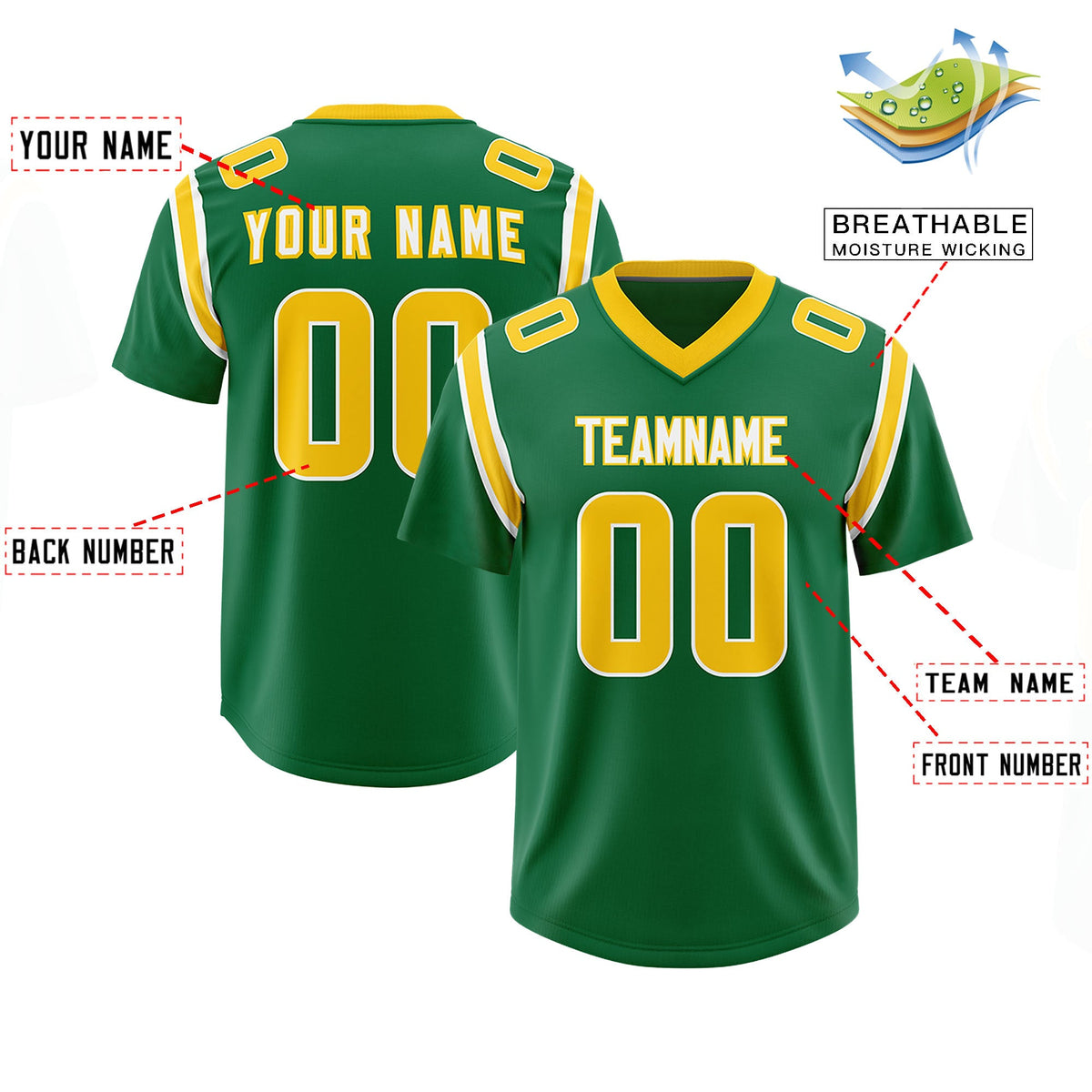 Custom Kelly Green Personalized Shoulder Cut Two-Tone Authentic Football Jersey