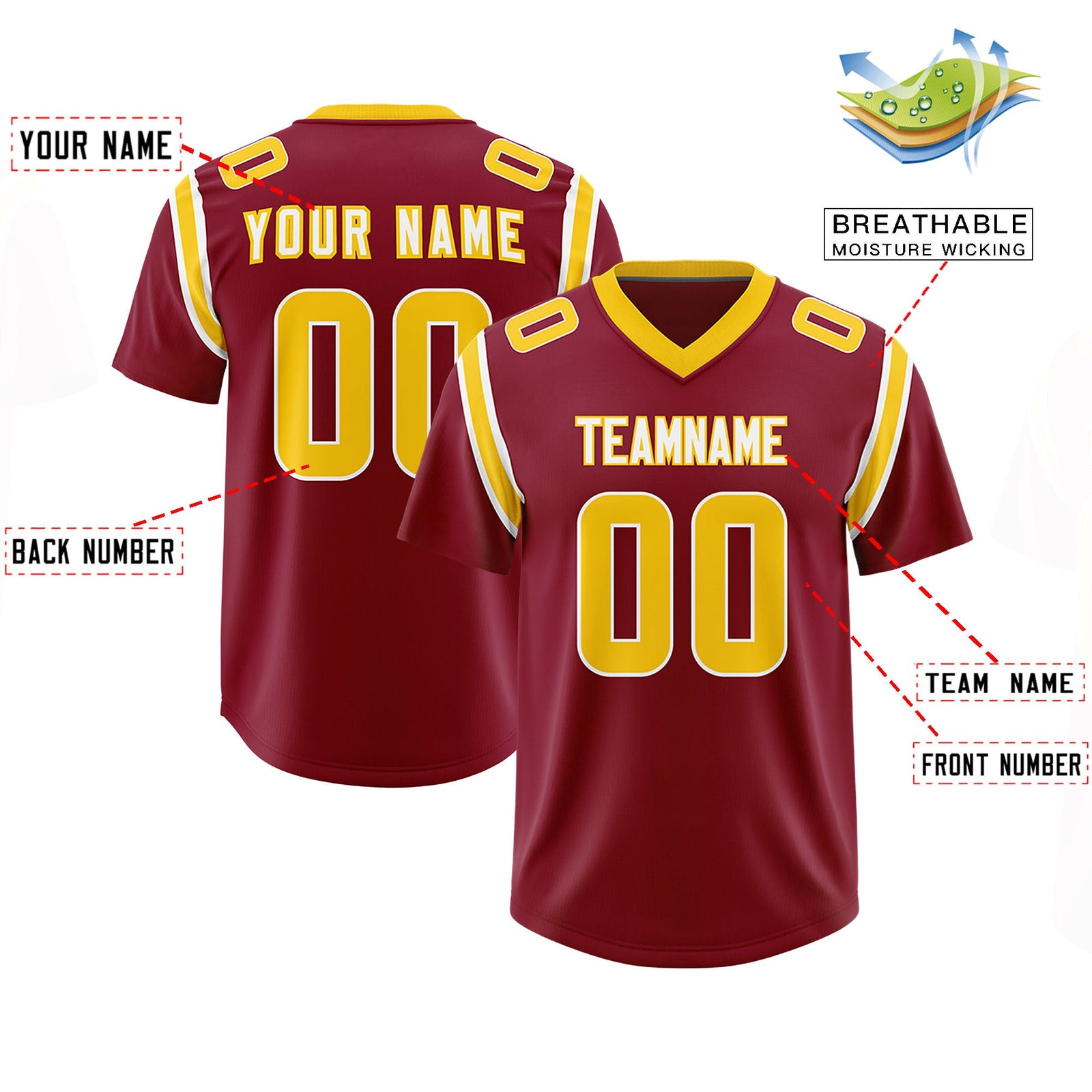 Custom Crimson Personalized Shoulder Cut Two-Tone Authentic Football Jersey