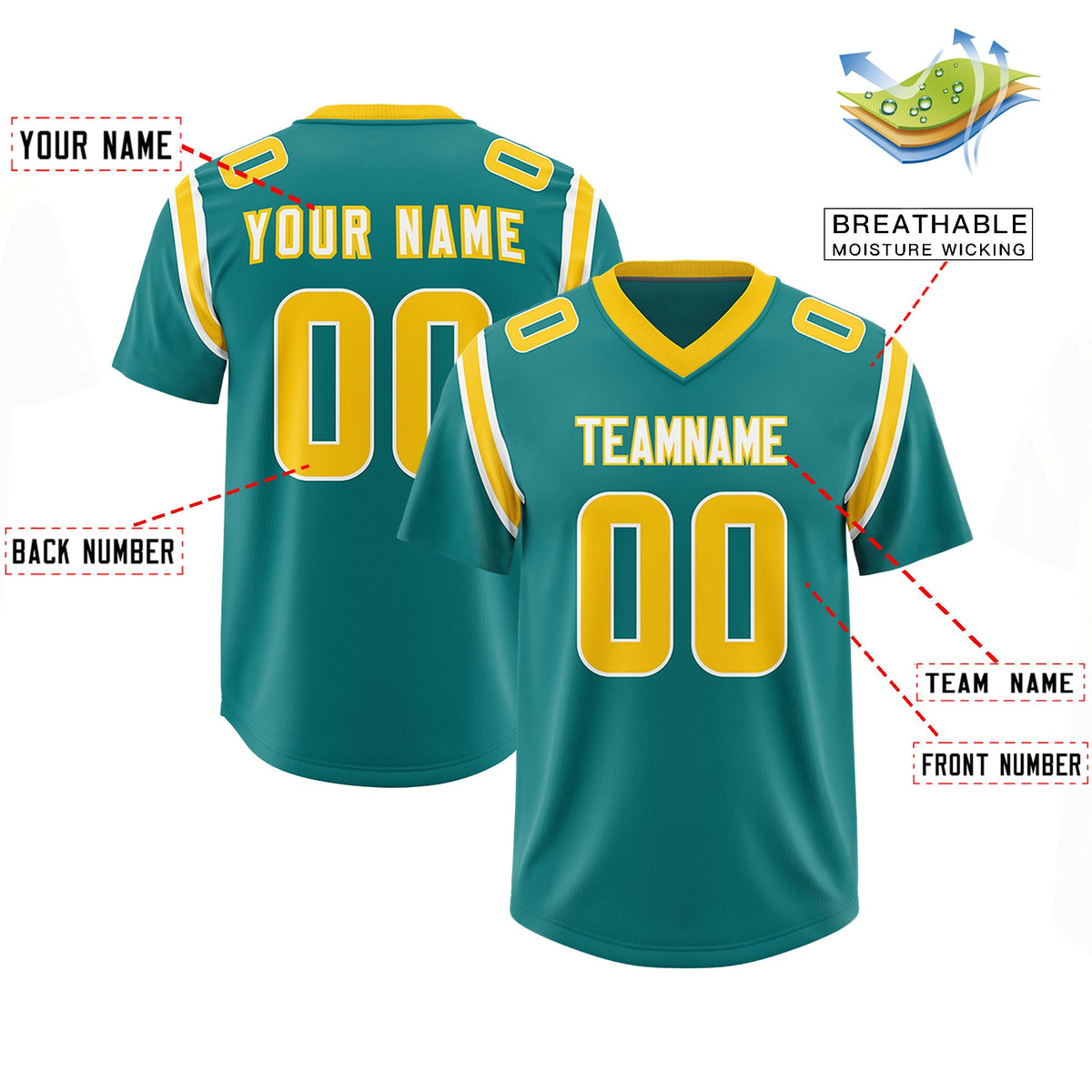 Custom Aqua Personalized Shoulder Cut Two-Tone Authentic Football Jersey
