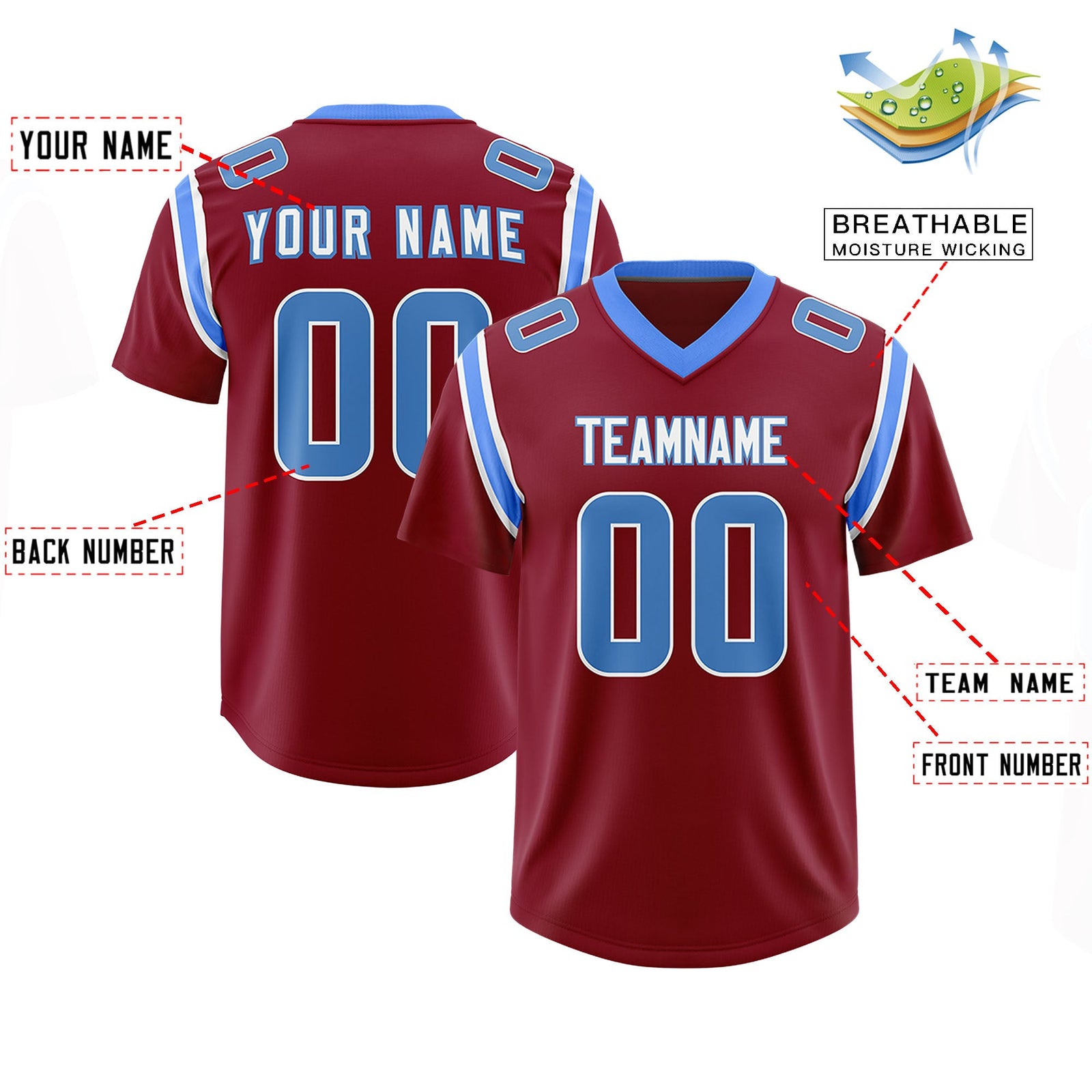 Custom Crimson Personalized Shoulder Cut Two-Tone Authentic Football Jersey