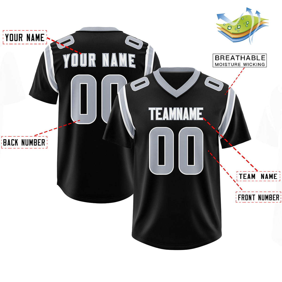 Custom Black Personalized Shoulder Cut Two-Tone Authentic Football Jersey