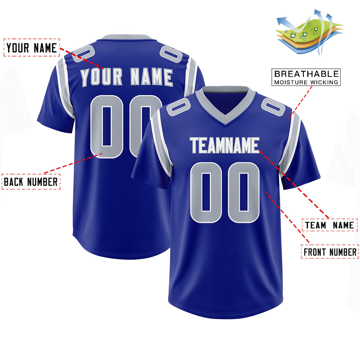 Custom Royal Personalized Shoulder Cut Two-Tone Authentic Football Jersey