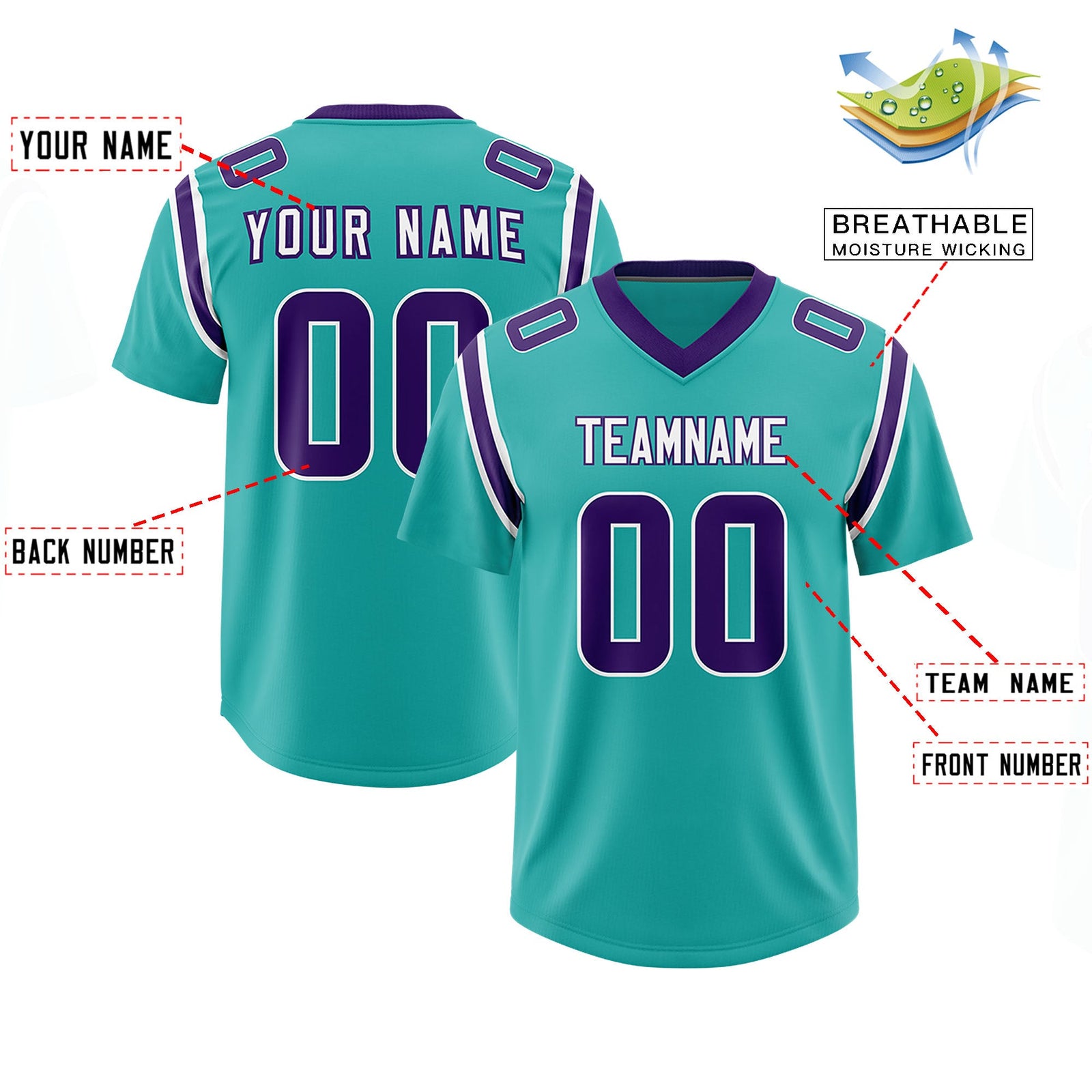 Custom Aqua Personalized Shoulder Cut Two-Tone Authentic Football Jersey