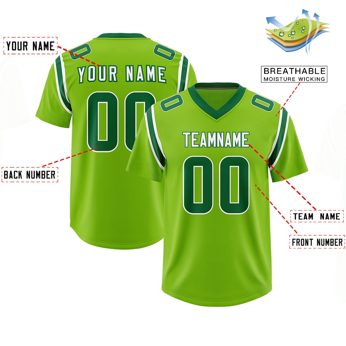 Custom Neon Green Personalized Shoulder Cut Two-Tone Authentic Football Jersey