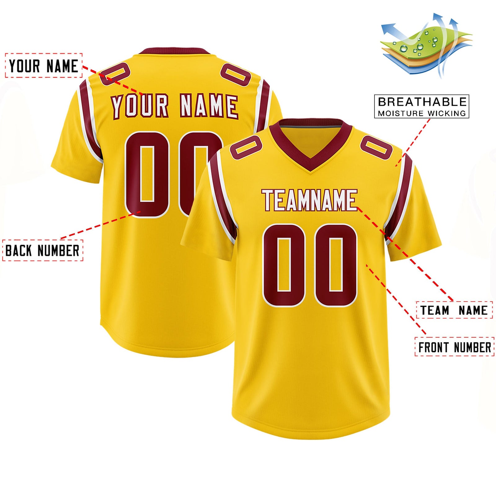 Custom Gold Personalized Shoulder Cut Two-Tone Authentic Football Jersey